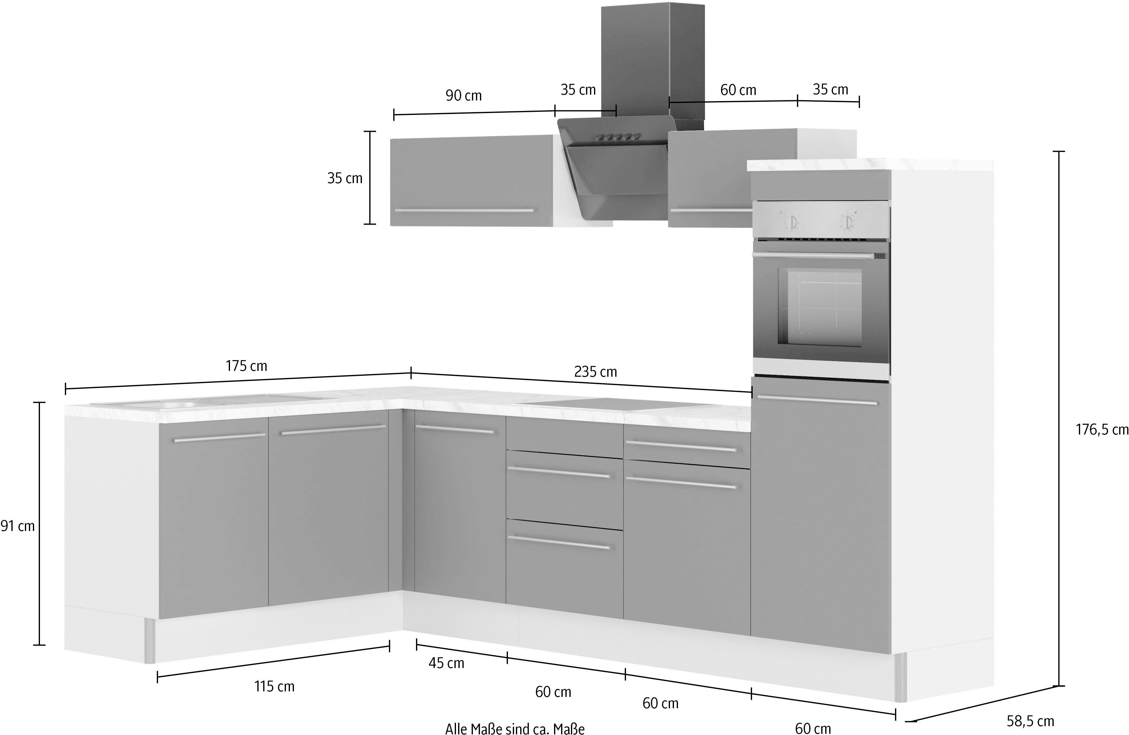 Kochstation Keuken KS-Bern2 Afmetingen 295 x 175 cm, naar keuze met elektrische apparaten