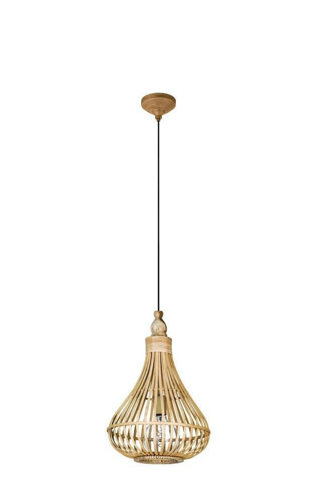 EGLO Hanglamp AMSFIELD Hanglamp, staal, hout in natuurlijke kleuren, eettafellamp, E27, Ø 35 cm (1 stuk)