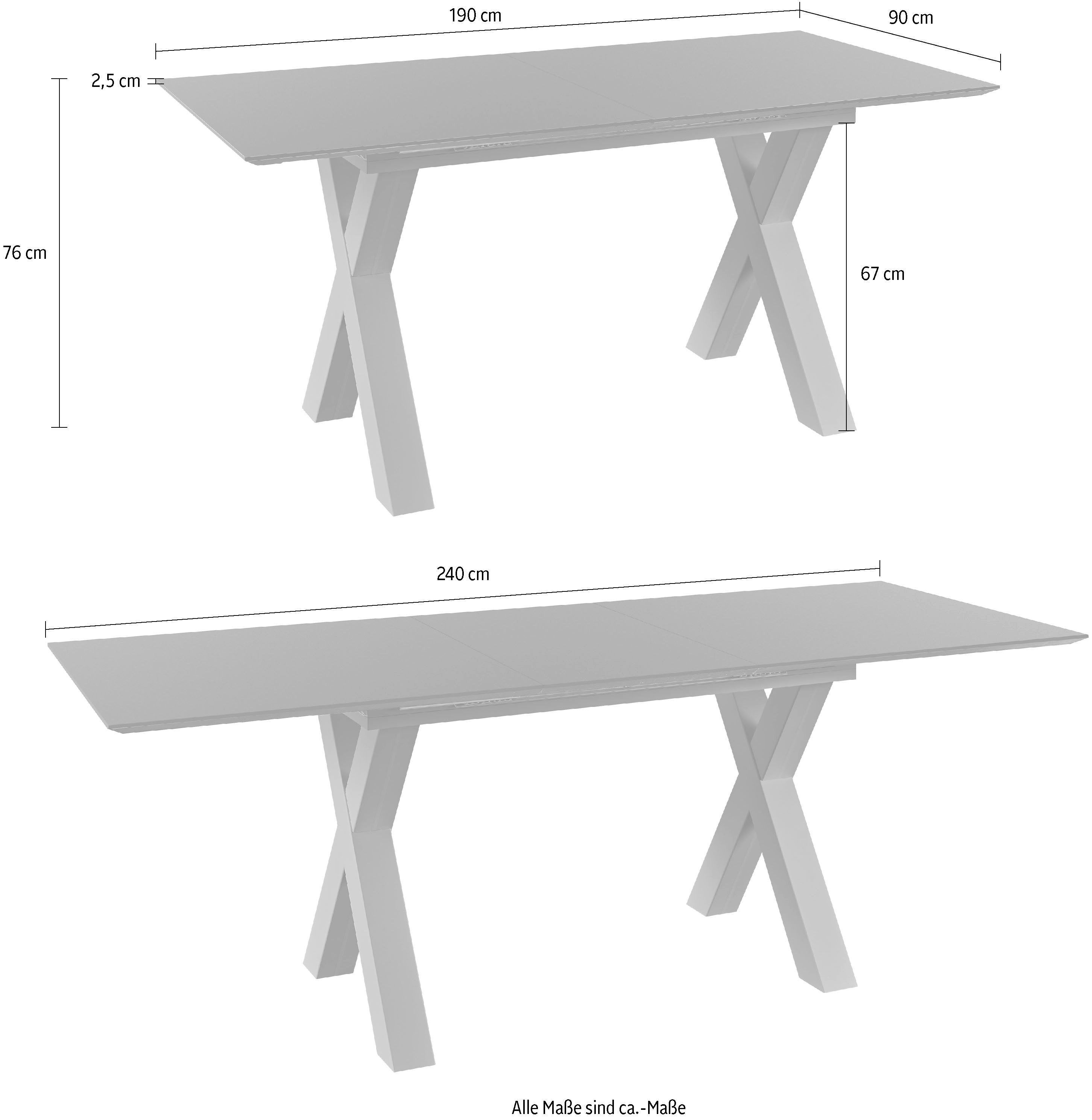 set one by Musterring Eettafel New Atlanta Rechthoekig blad met Zwitserse rand, uitschuifbaar, onderstel in X-vorm