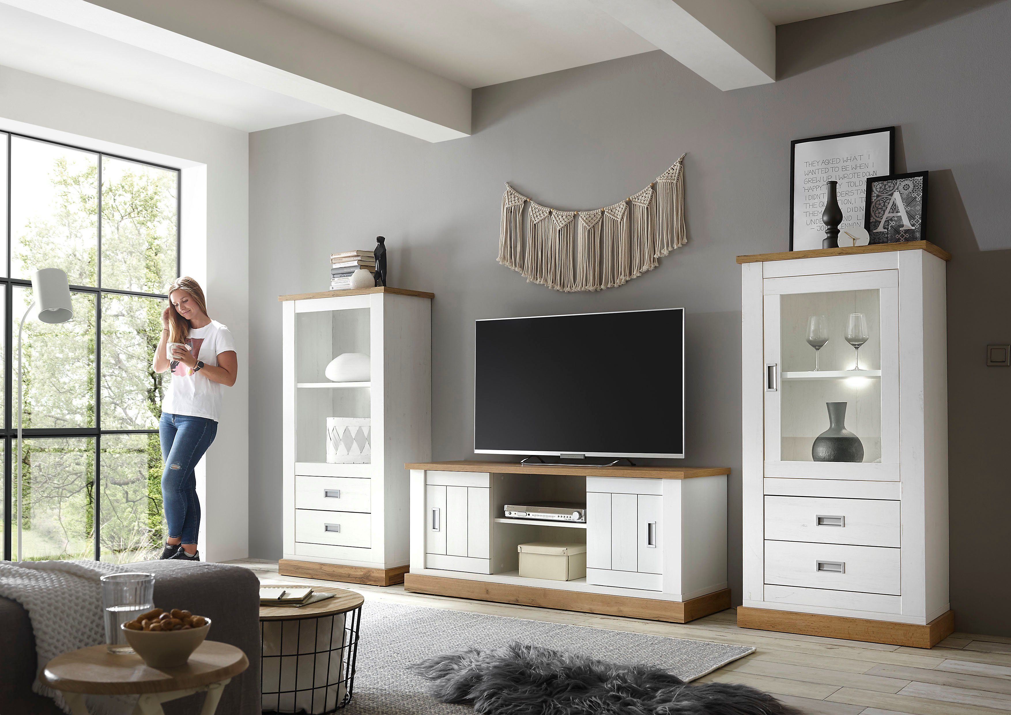Home affaire Wandmeubel Orlando in de romantische landhuislook (3-delig) tv-wandmeubels wit