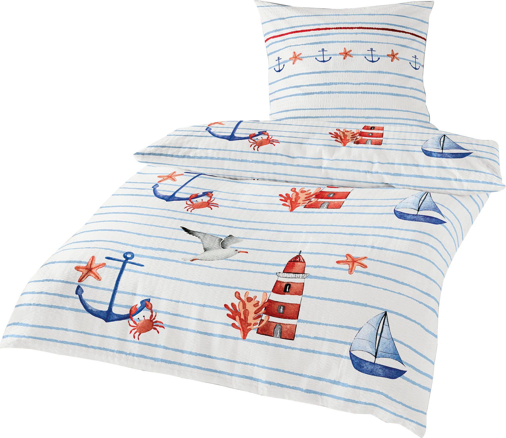 BIERBAUM Overtrekset Sea breeze met maritieme motieven (2-delig)