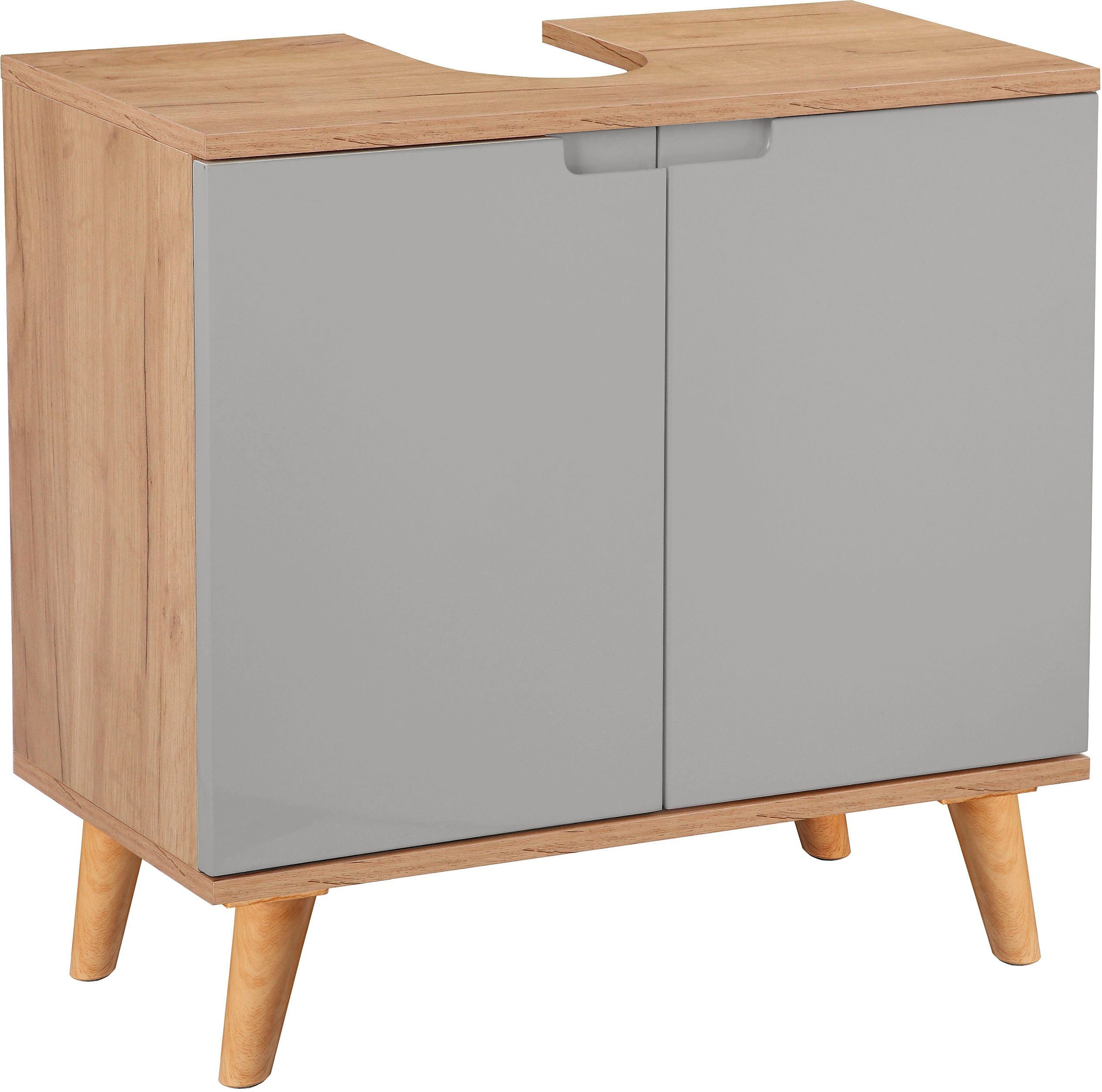 welltime Wastafelonderkast Lund wastafelonderkast voor aan de wand hangende wasbak WC onderkast Badkamerkast wastafelonderkast breedte 65 cm met sifonuitsparing badkamerkast