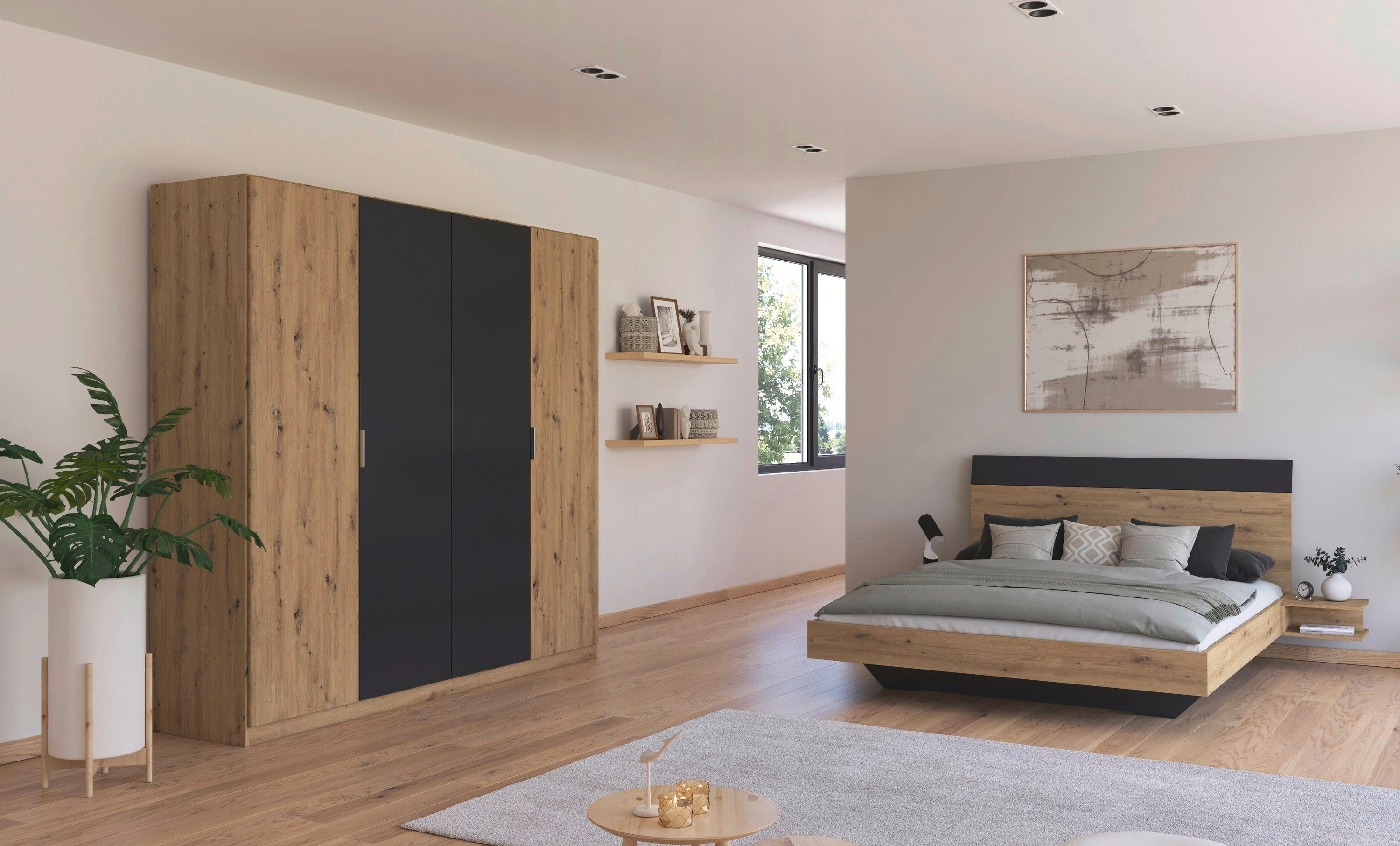 rauch Slaapkamerserie Monza met draaideurkast breedte 226 cm, bedcombinatie in 2 breedtematen garderobekasten bruin
