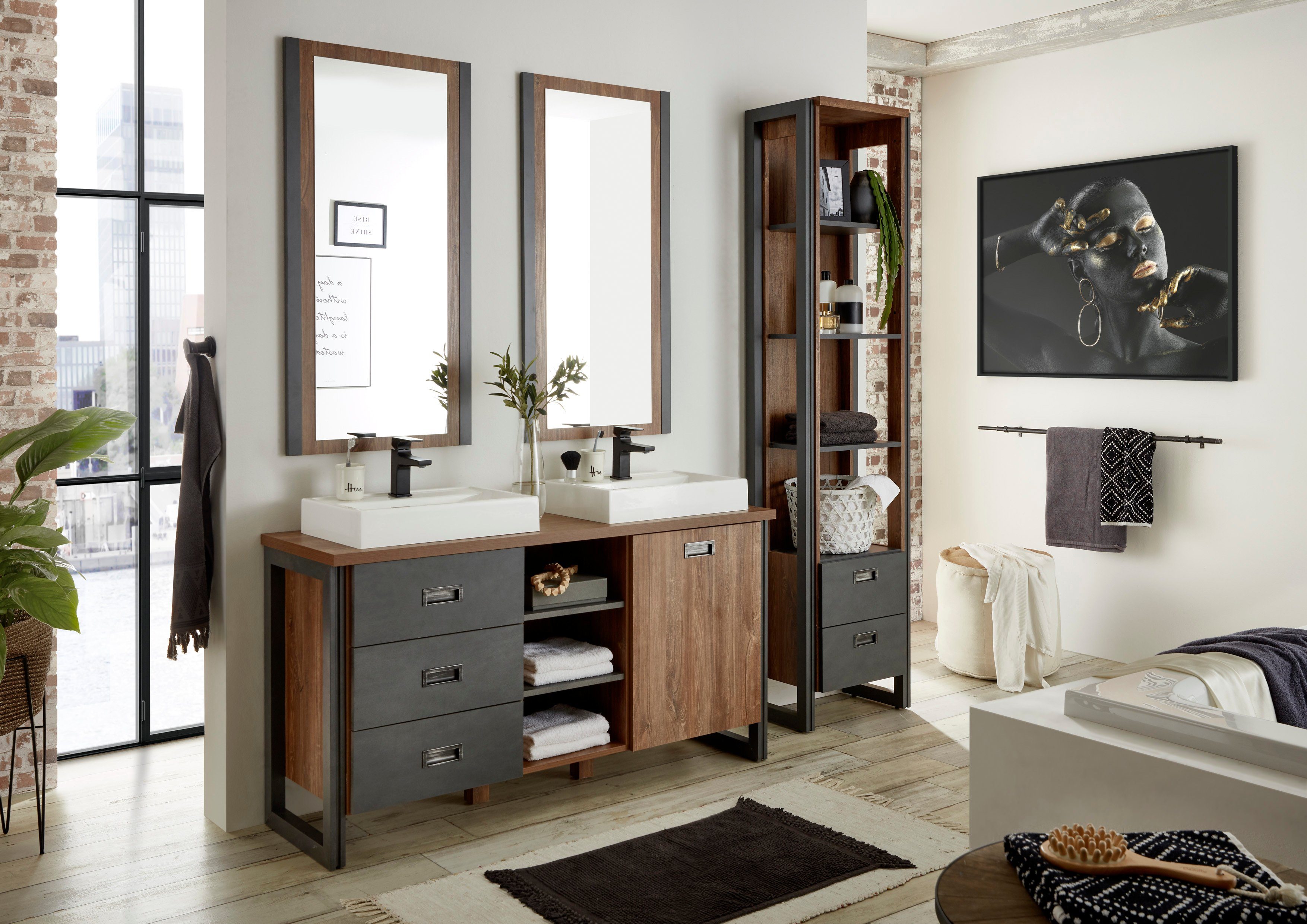 Home affaire Badkamerserie Detroit, badkamer in industriële stijl, 3-delig badkamer (set, 4-delig)