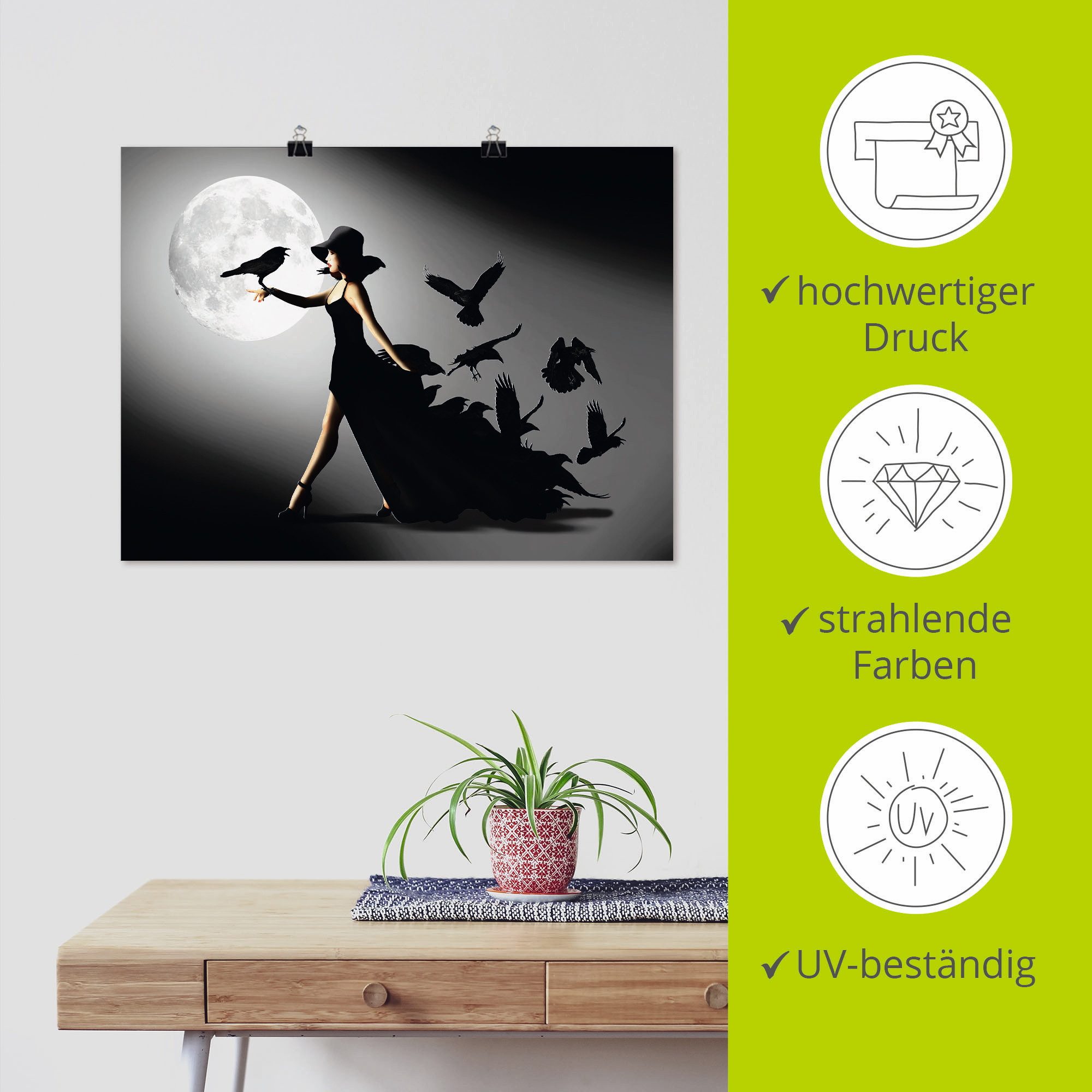 Artland Artprint De vrouw met de raaf als artprint van aluminium, artprint voor buiten, artprint op linnen, poster, muursticker