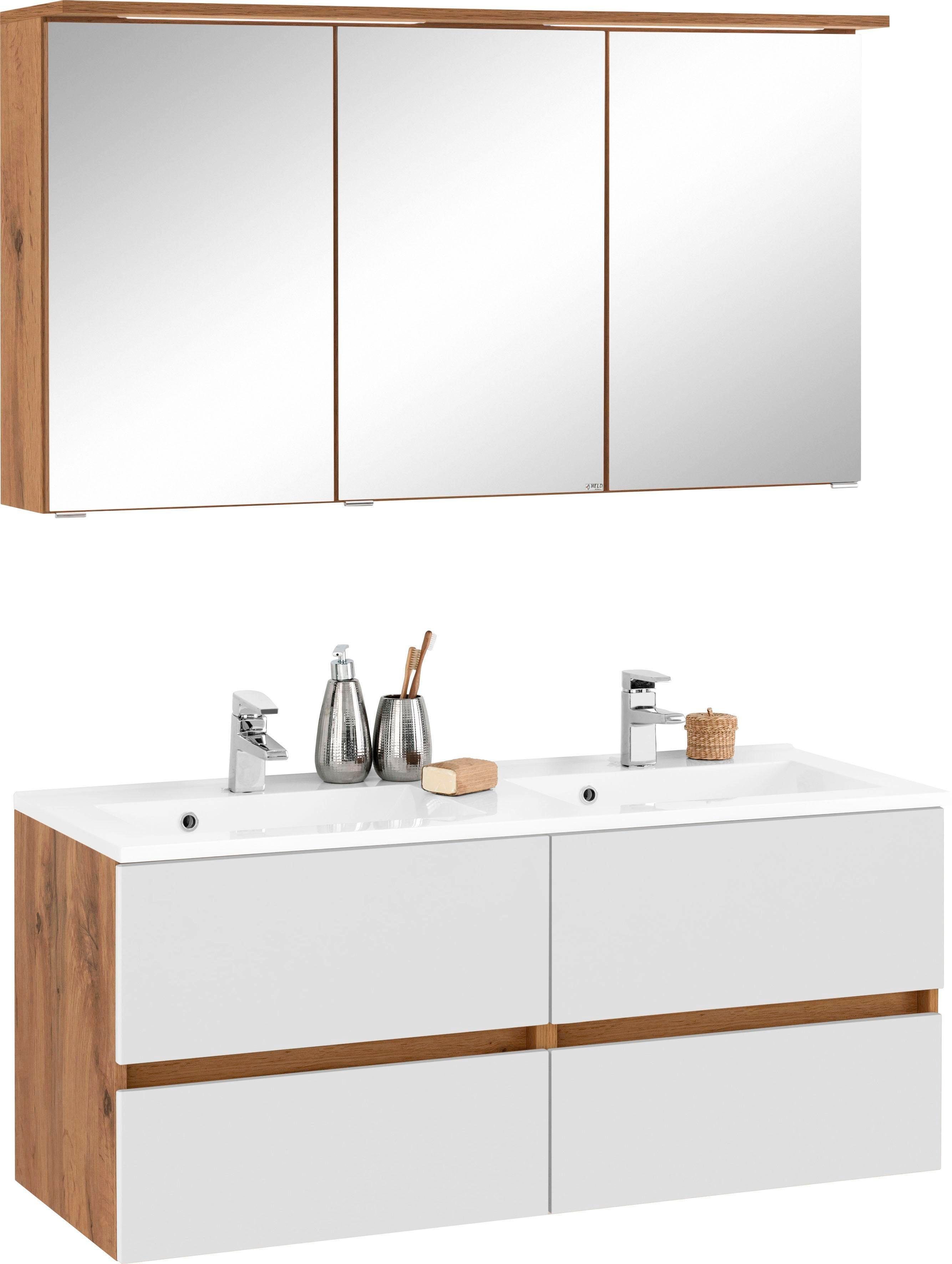 welltime Badkamerserie Lucca Dubbele wastafel, breedte 120 cm (2-delig) badmeubelsets wit