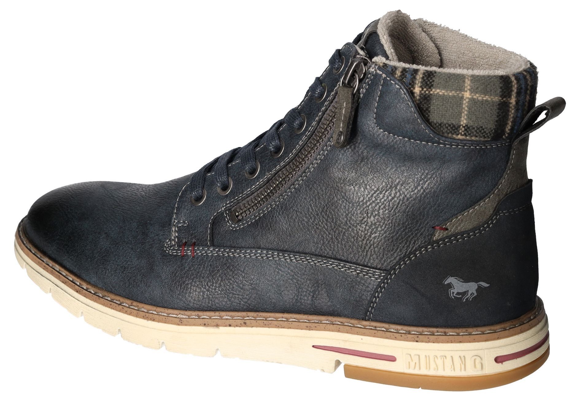 Mustang Shoes Winterlaarzen , veterschoenen, casual enkellaars met geruite inzet aan de schacht
