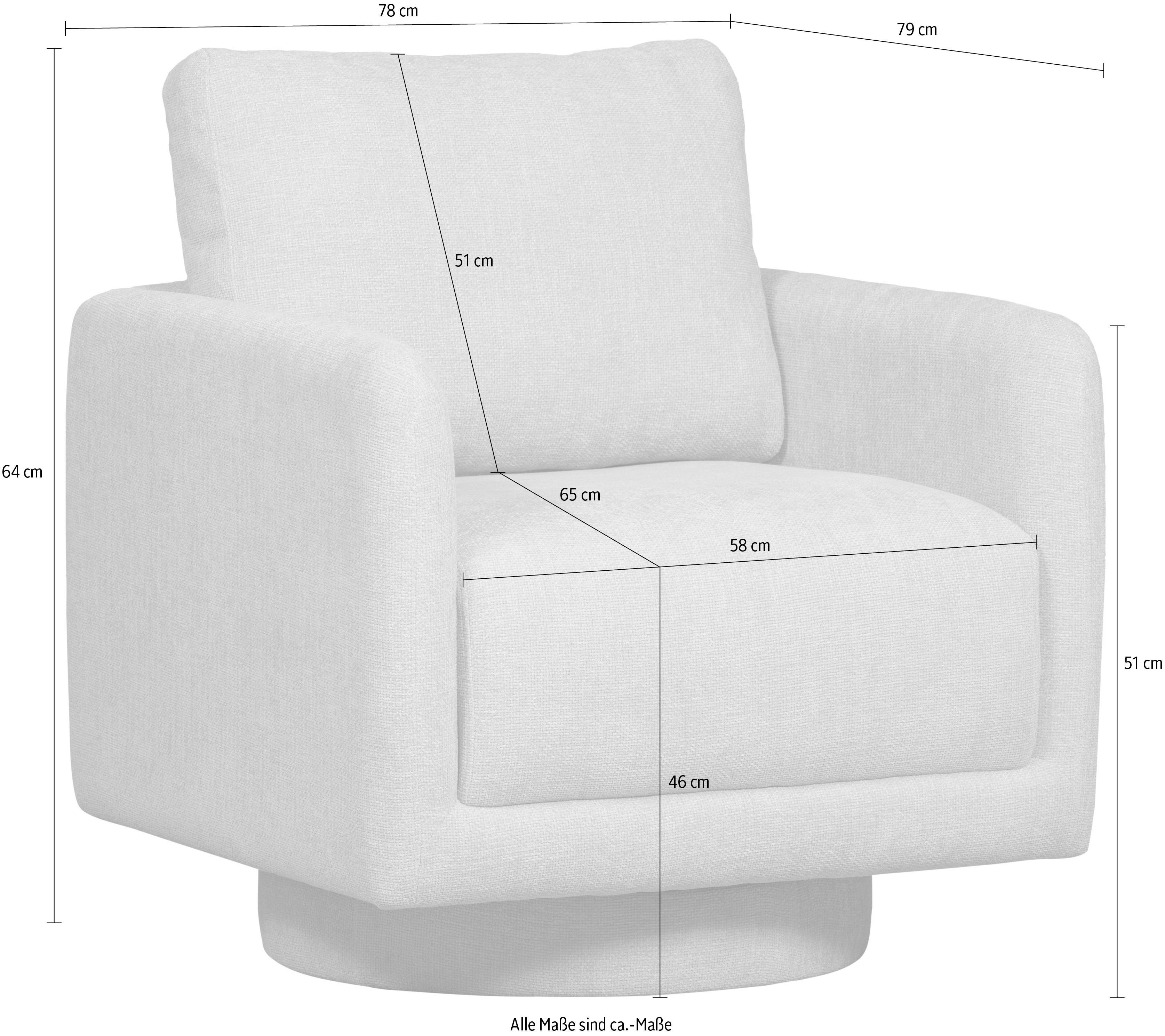 WOOOD Draaibare fauteuil OSCAR met zachte chenille bekleding, breedte 78 cm