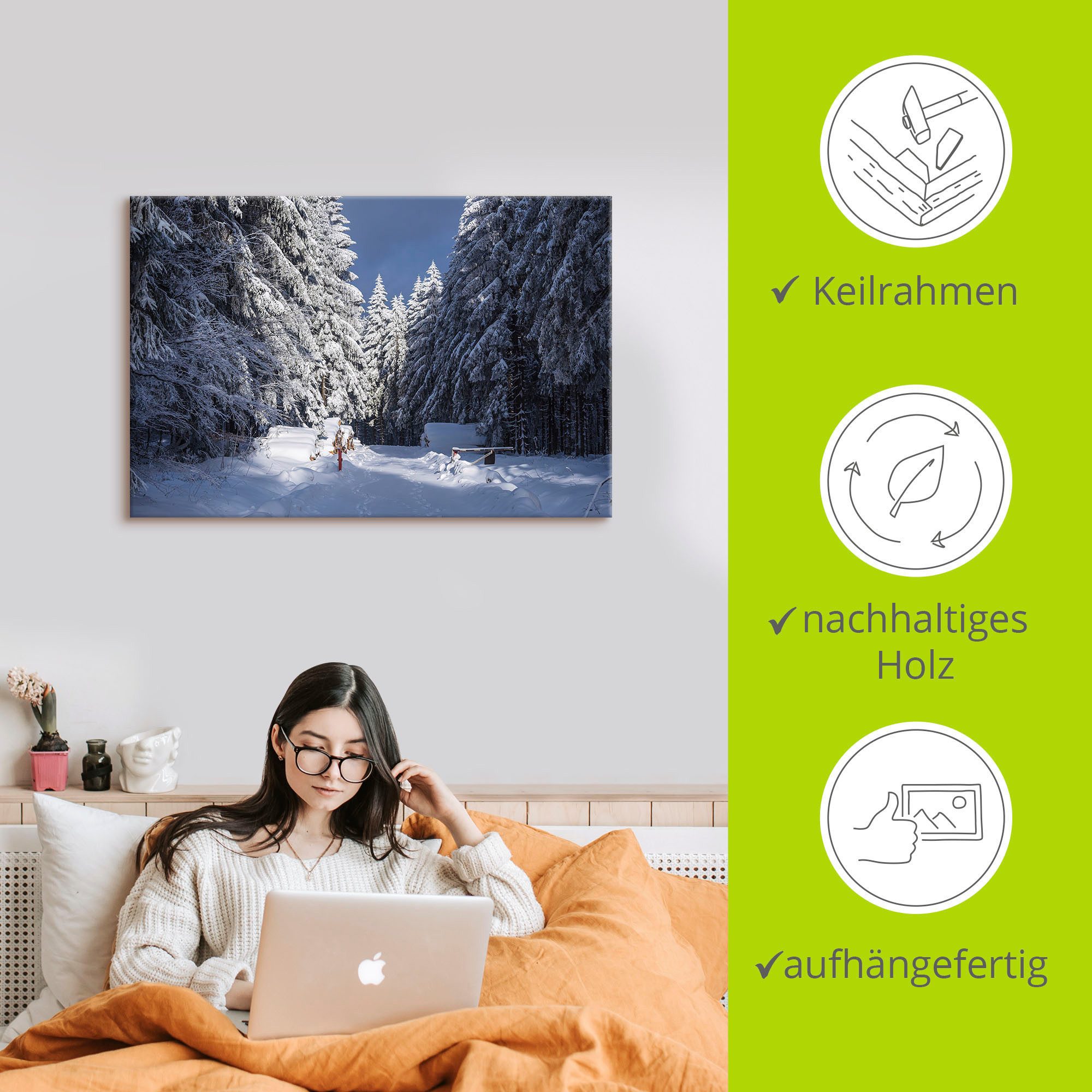 Artland Artprint op linnen Winter in het Thüringer Woud II