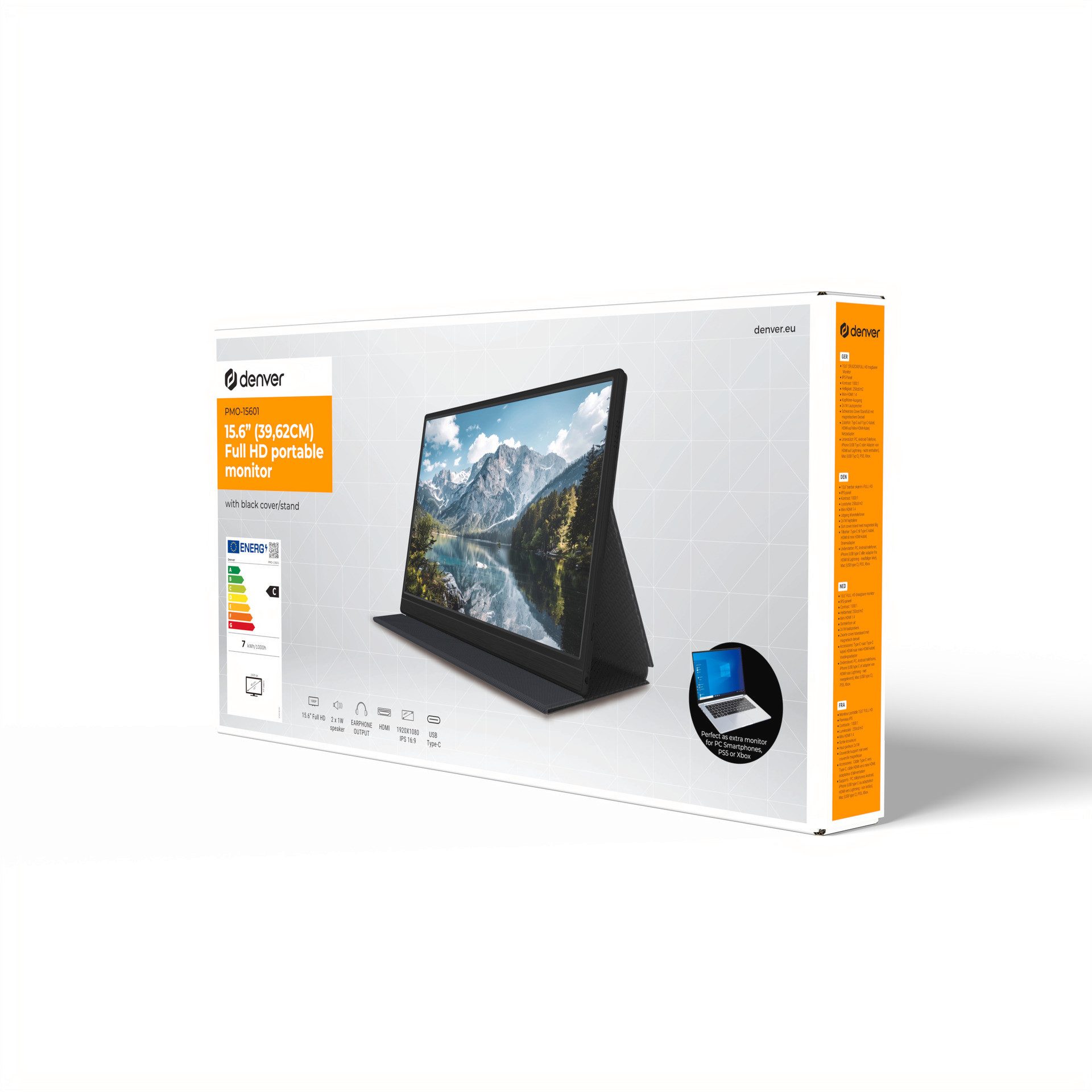 Denver Losse monitor PMO-15601 draagbare 15,6 inch Full HD monitor, 15,6 cm / 39,6 "