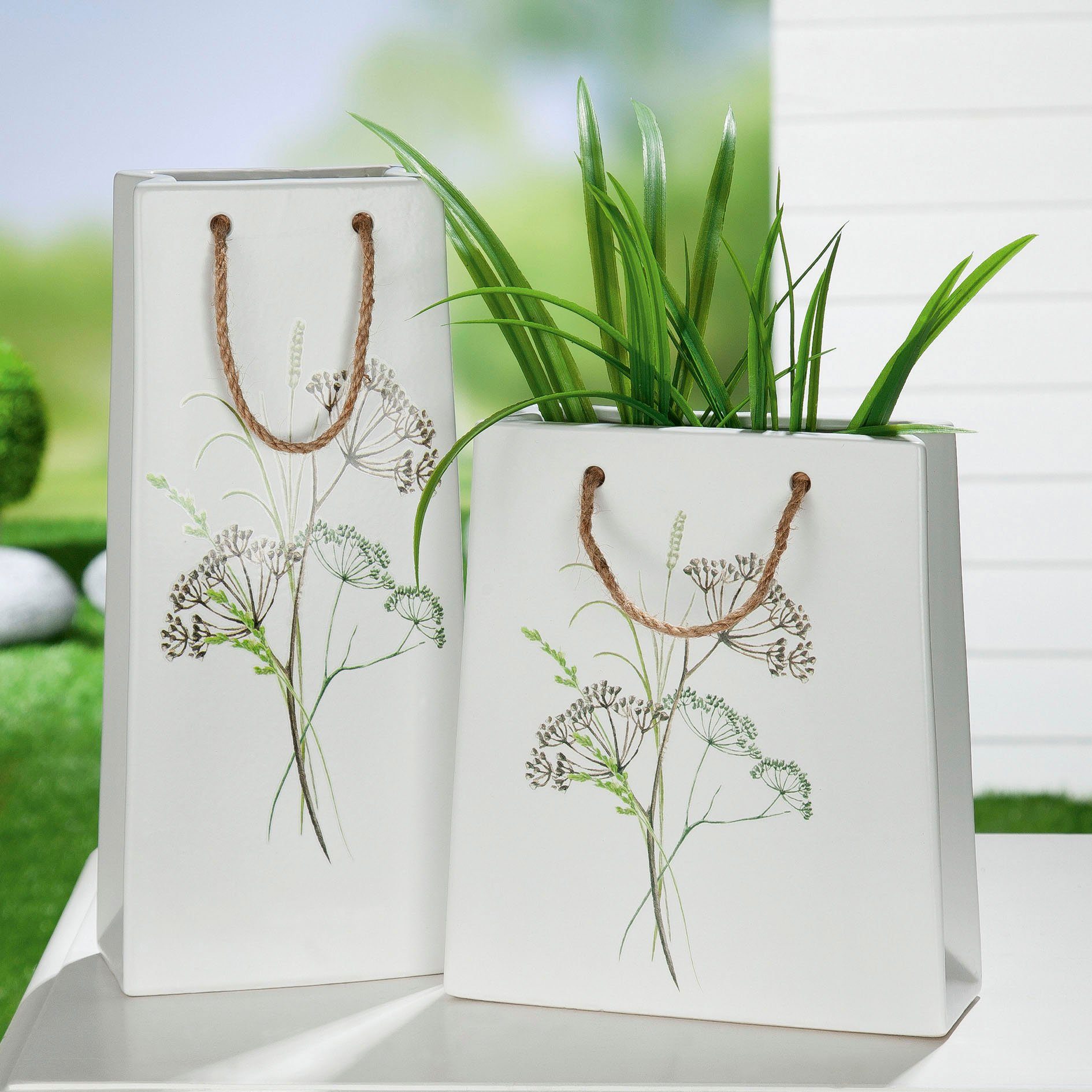 GILDE Siervaas Grassenboeket, in tasvorm, hoogte ca. 32 cm decoratieve vaas van keramiek, decoratieobject (1 stuk)