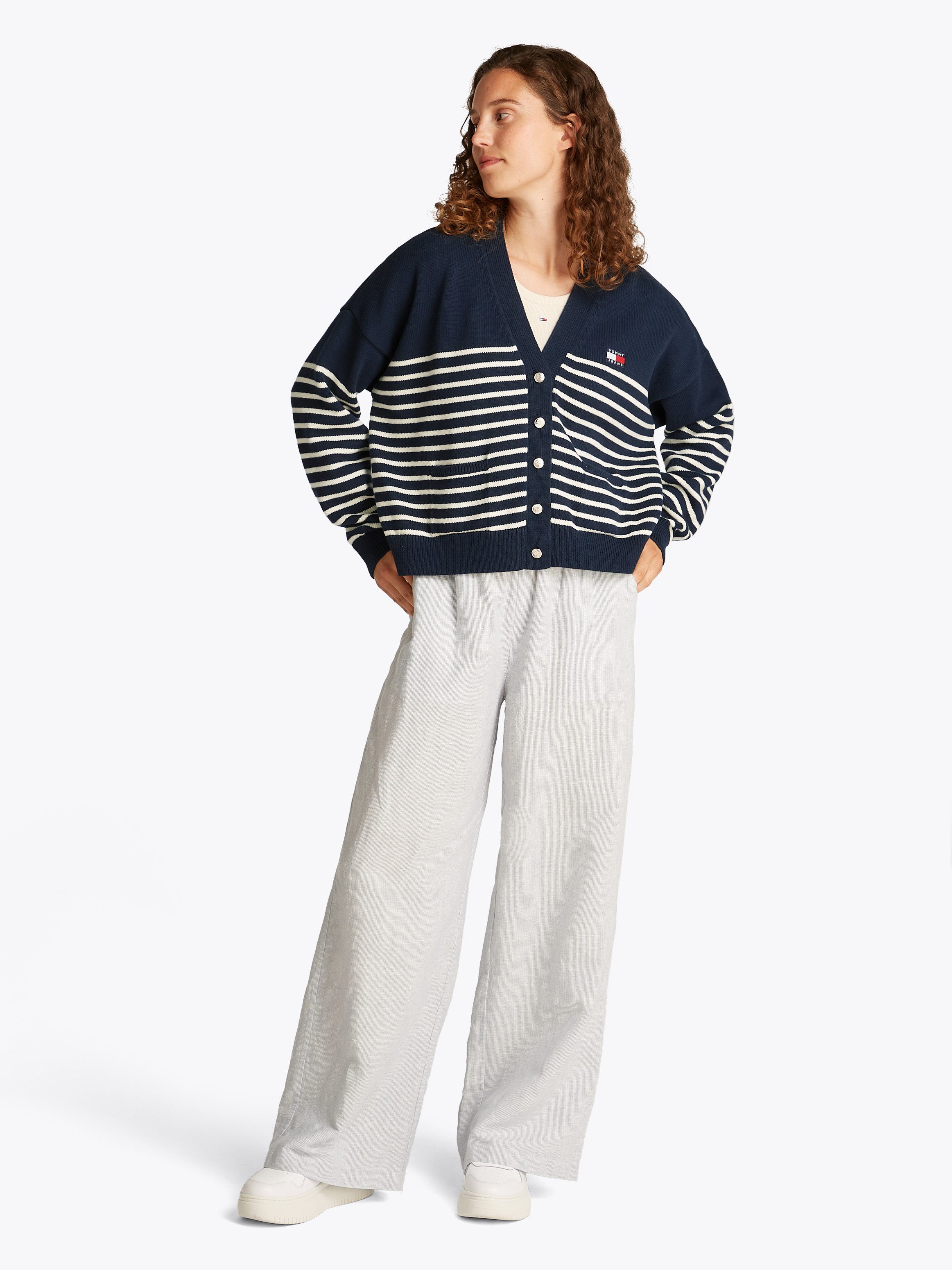 TOMMY JEANS Vest TJW CABLE CARDIGAN met streepjespatroon, zakken