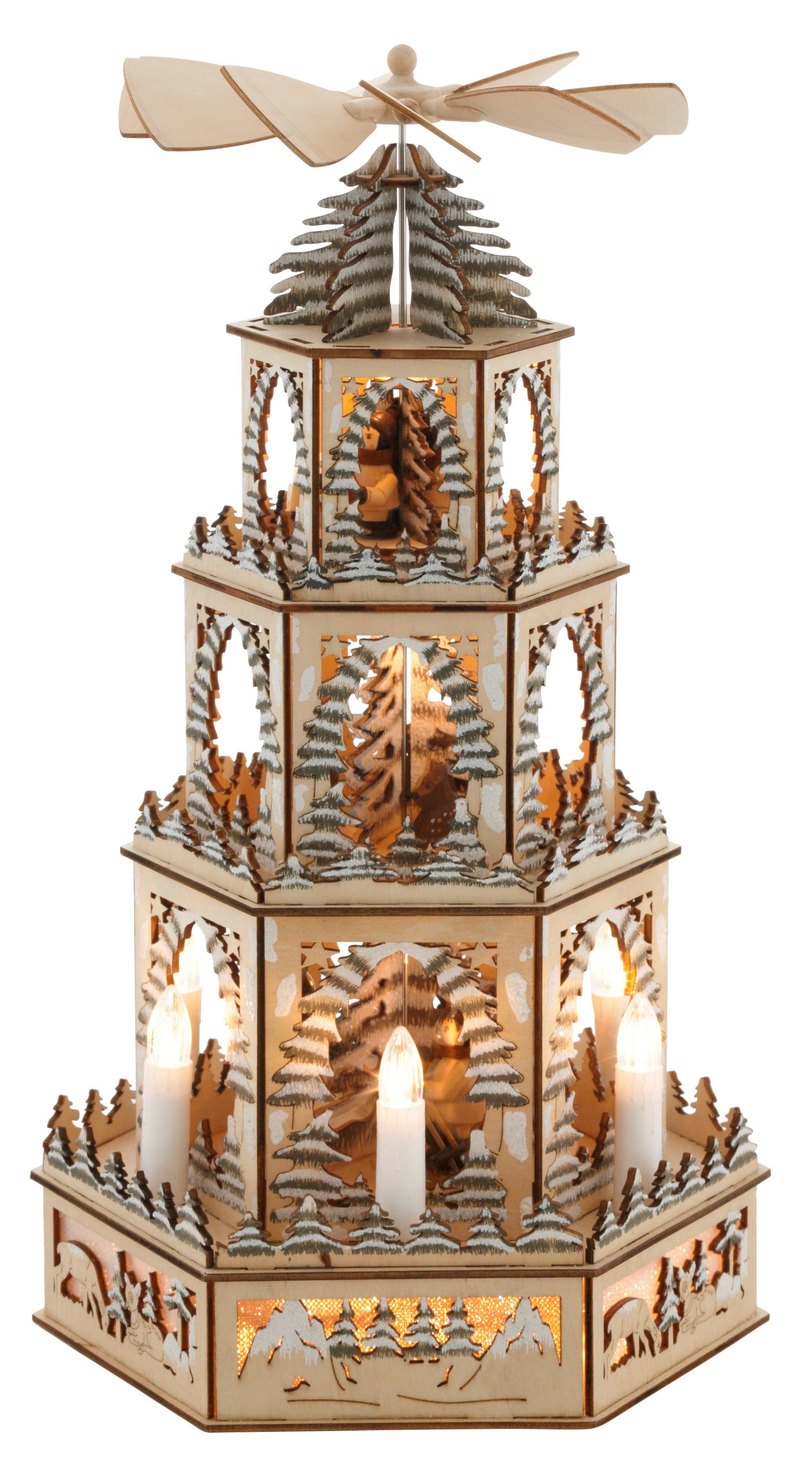 Myflair Möbel & Accessoires Kerstpiramide Kerst versiering met ledverlichting en beweegbare figuren, hoogte ca. 48 cm