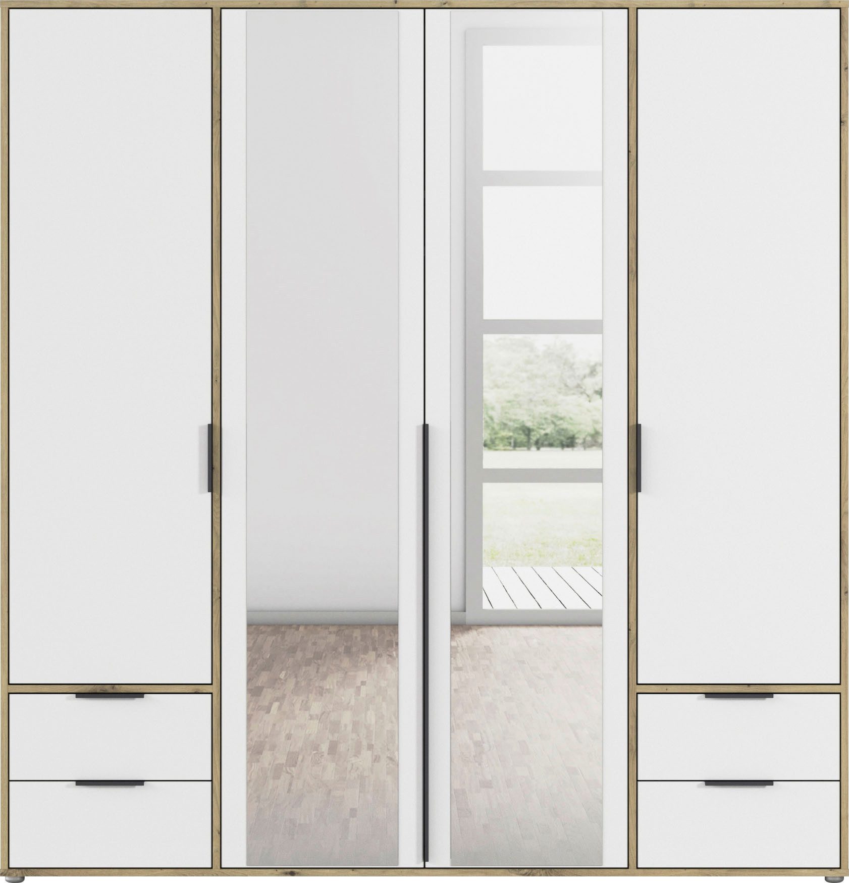 rauch Draaideurkast Kledingkast Kast Garderobe Wasmand NAGATA met Spiegel und schubladen sowie stangengriffen topseller made in germany