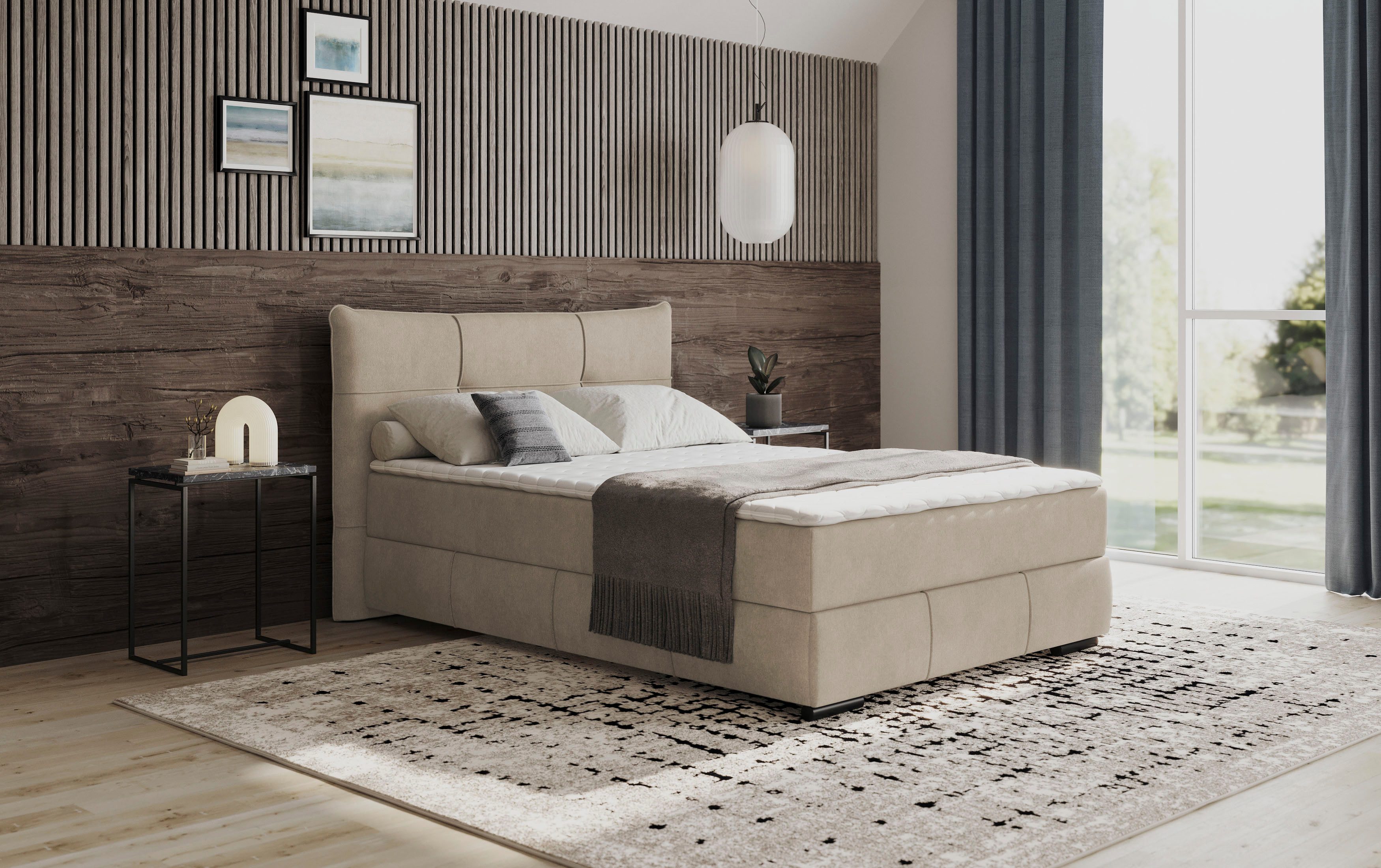 Mr. Couch Boxspring Brewdley met bedkist, incl. matras Topmatras en sierkussen, in verschillende hardheden beschikbaar boxsprings beige