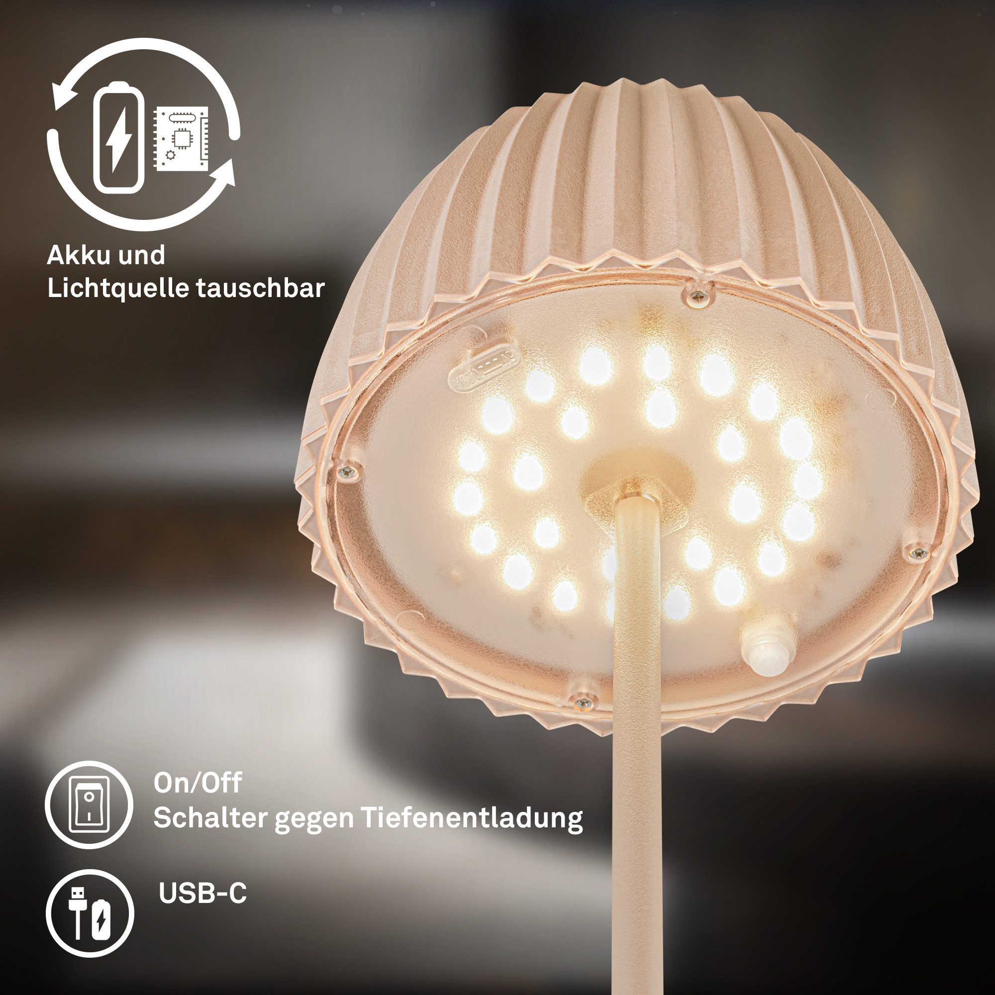 Briloner Leuchten Led-tafellamp Accu LED tafellamp, beige