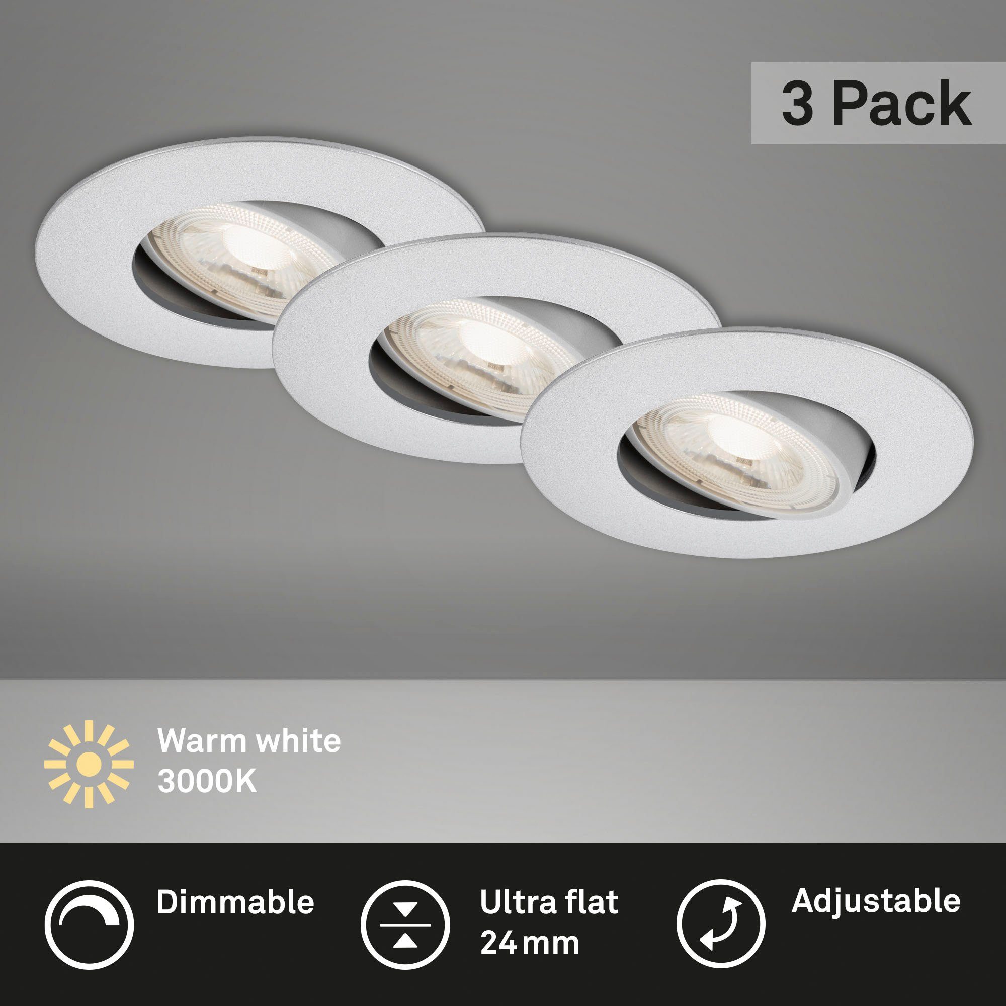 Briloner Leuchten Ledinbouwlamp 7048034 KULANA Inbouwspot SET draaibaar + dimbaar IP23 Ø 9 cm