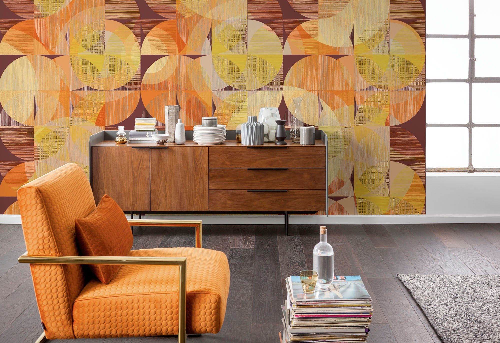 Komar Vliesbehang Digitale print vlies - Seventies Swing - Afmeting 300 x 250 cm (1 stuk)