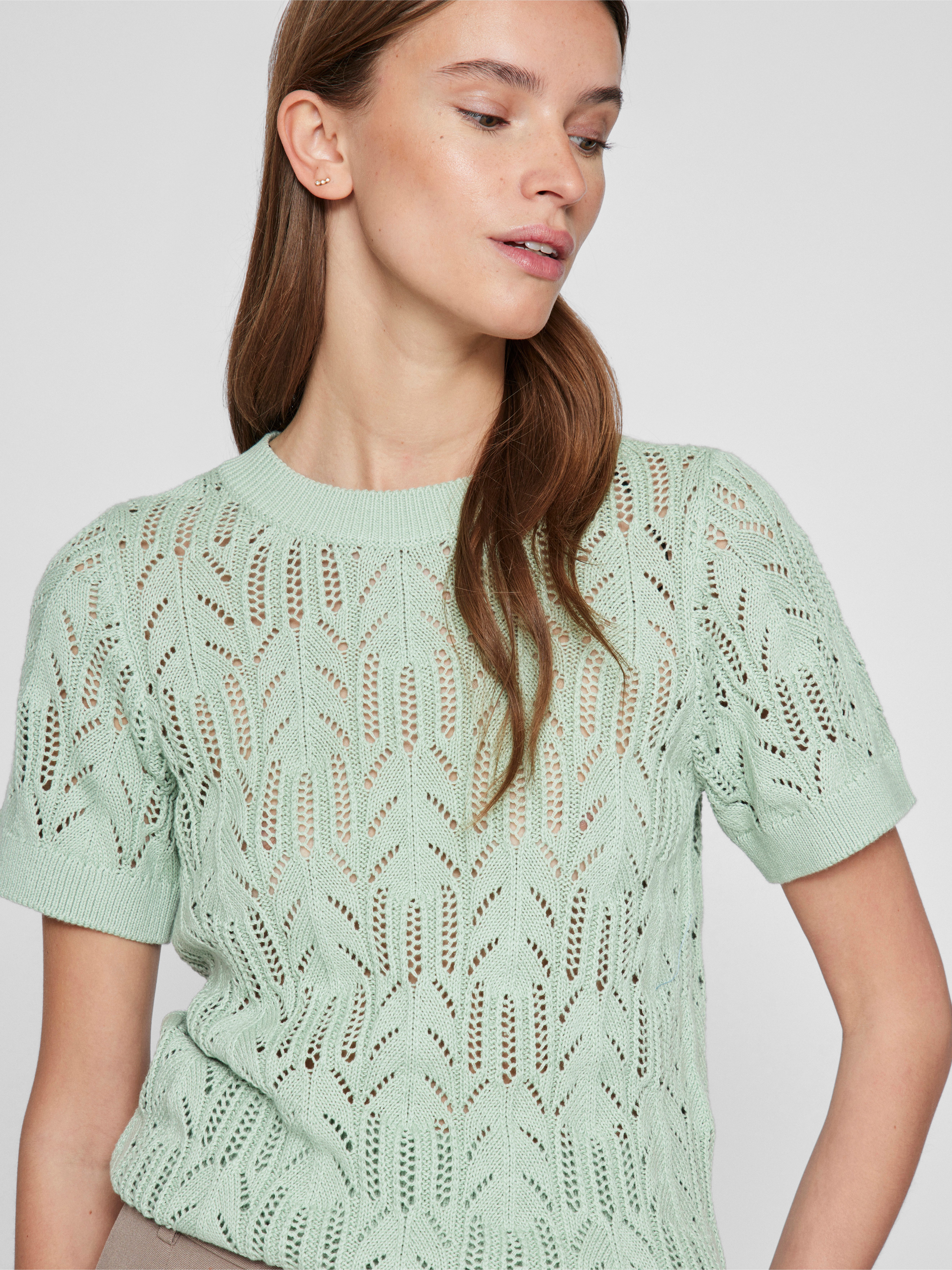 Vila Trui met korte mouwen VICOTTI S/S O-NECK KNIT TOP - NOOS