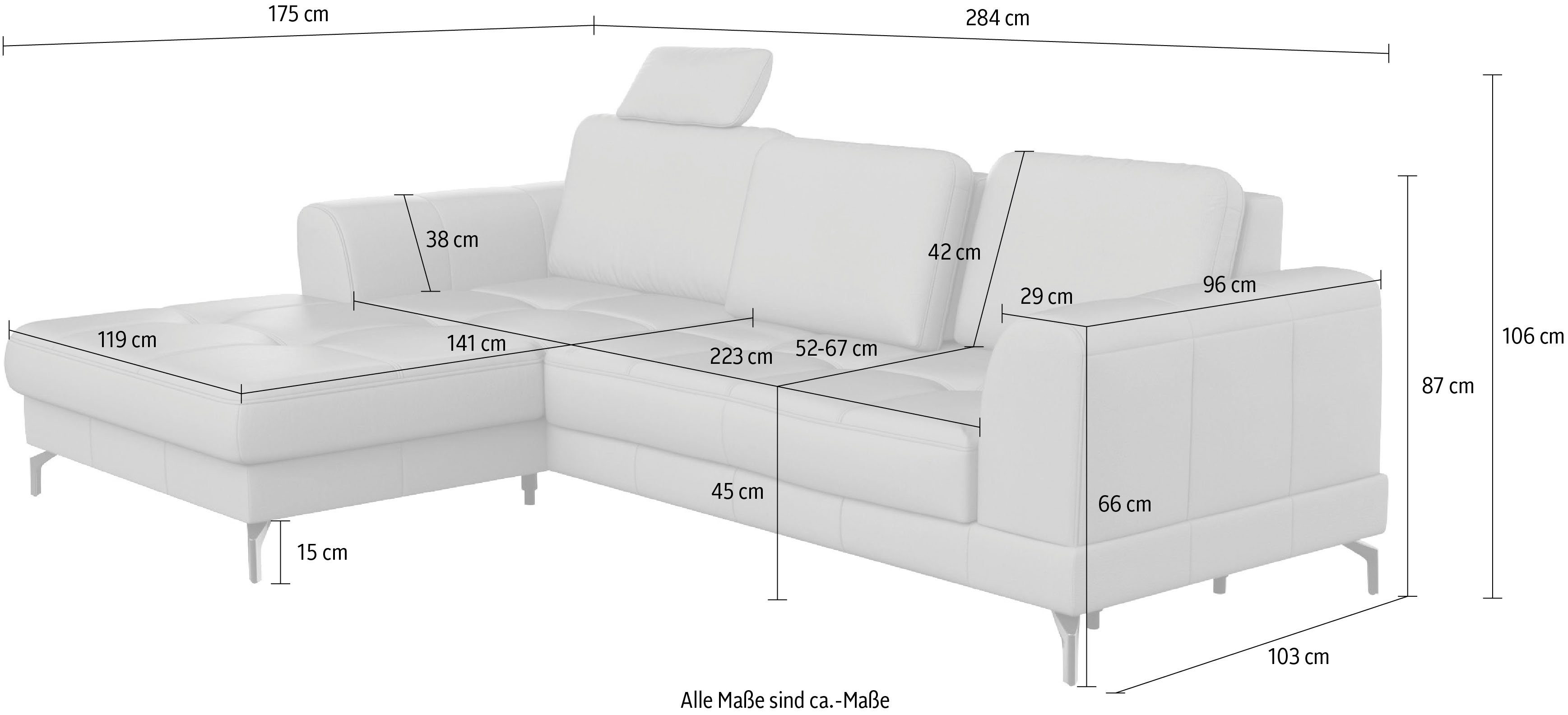 sit&more Hoekbank Bendigo L-vorm inclusief zitdiepteverstelling, bodemvrijheid 15 cm, 2 pootkleuren