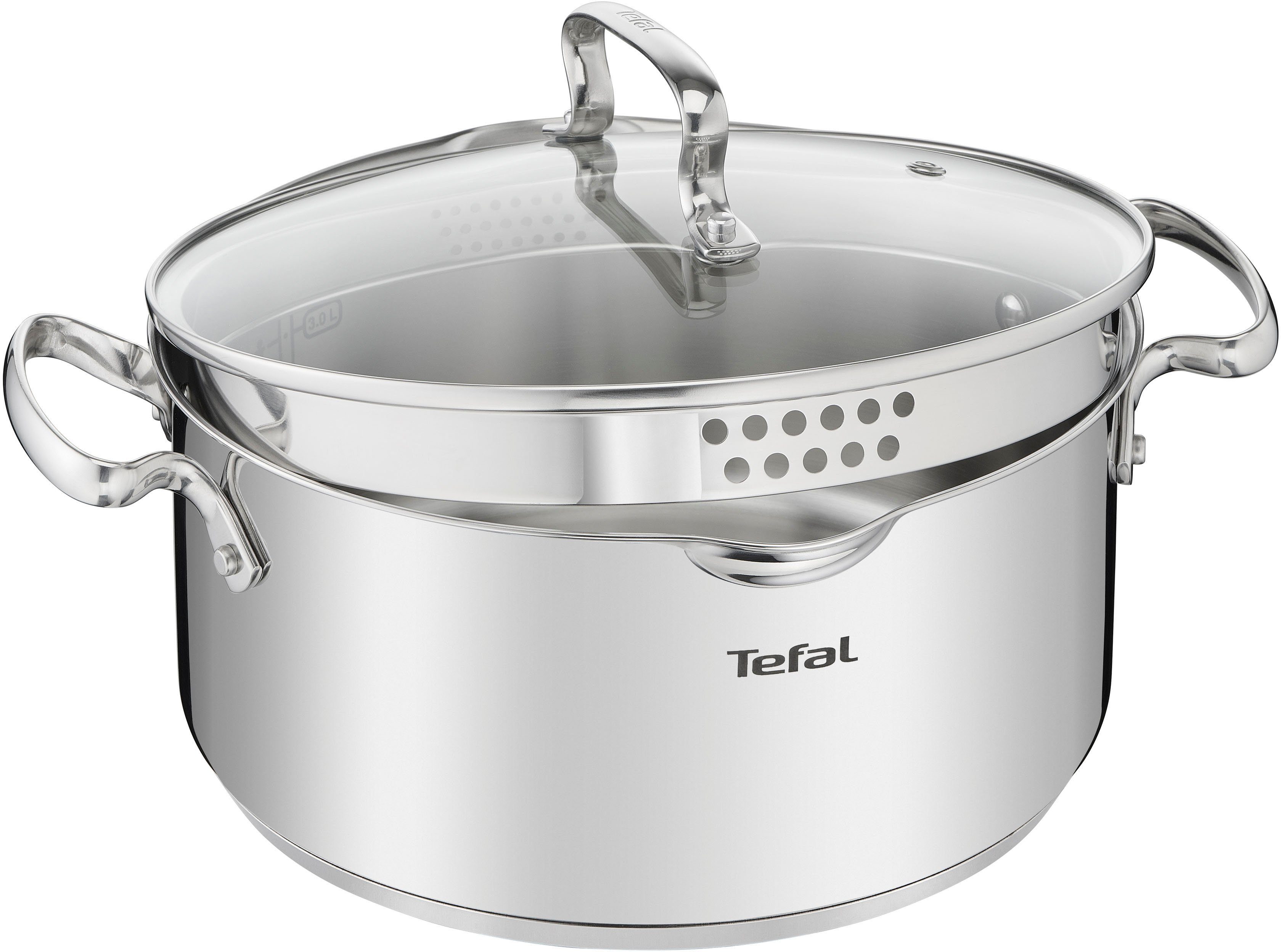 Tefal Kookpan Duetto+ hoogglans gepolijst, glazen deksel met zeeffunctie