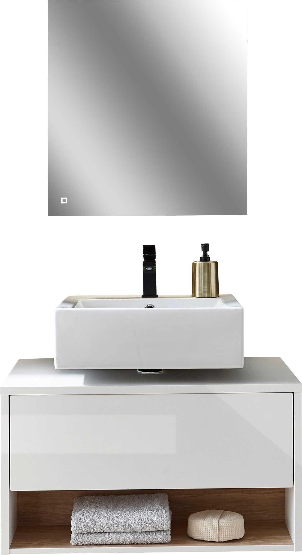 Places of Style Badkamerserie Studio Line, bad in modern ontwerp, 2-delig badkamer Onderkast en spiegel, in twee kleuren beschikbaar, veel opbergruimte (2-delig)