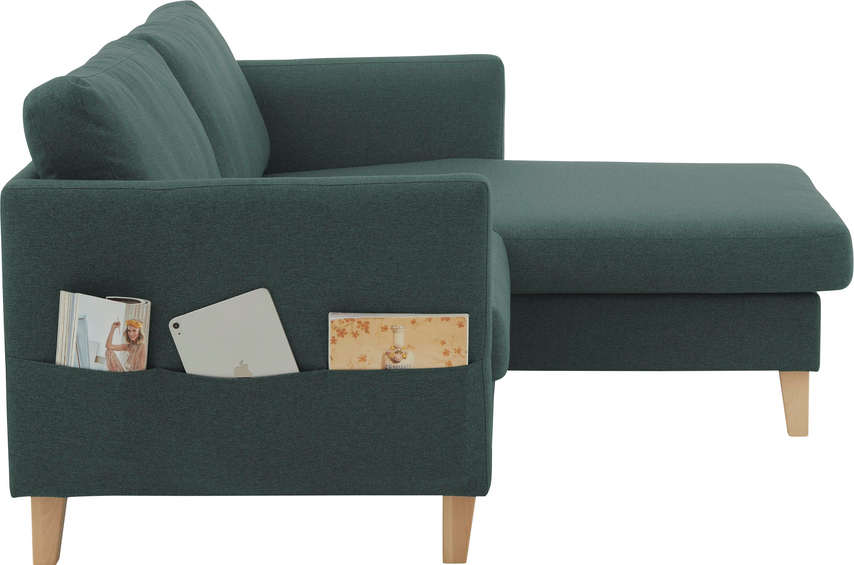 ATLANTIC home collection Hoekbank Mailo L-vorm met zakken opzij, récamier aan beide kanten te monteren, massief houten poten