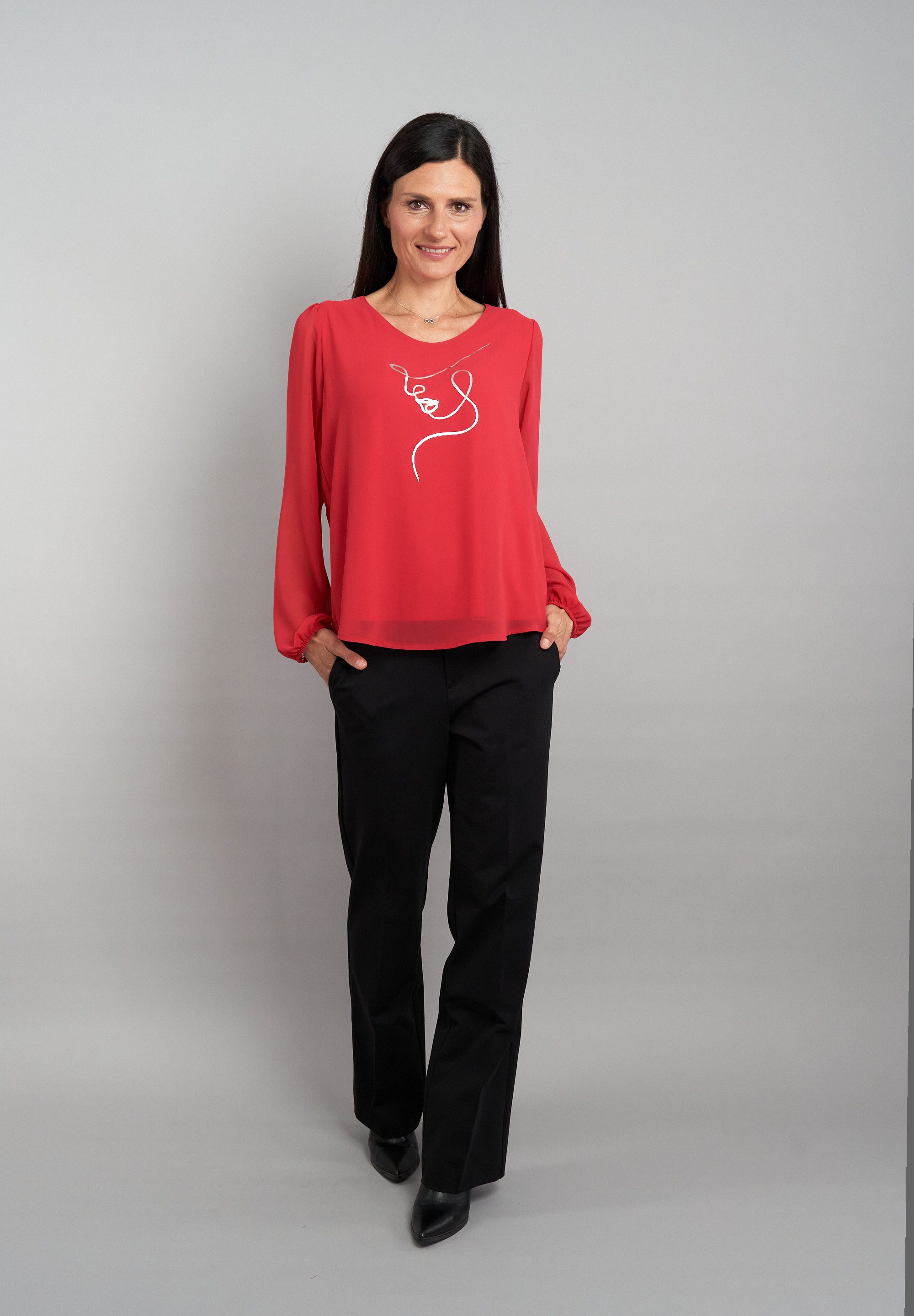 Seidel Moden Blouse met lange mouwen met glitterprint, made in germany
