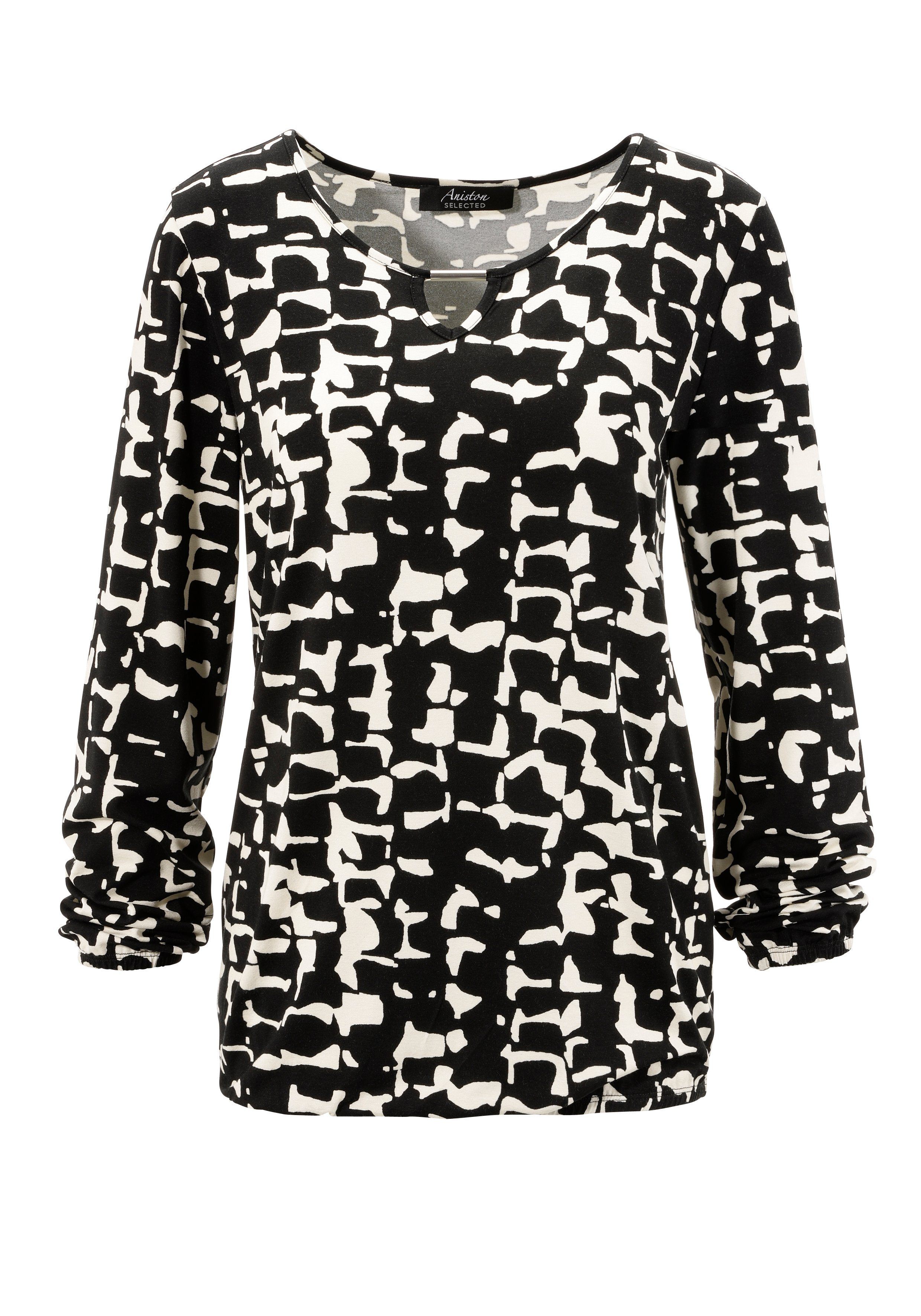 Aniston SELECTED Shirt met lange mouwen met all-over print, sierdetails en cut-out