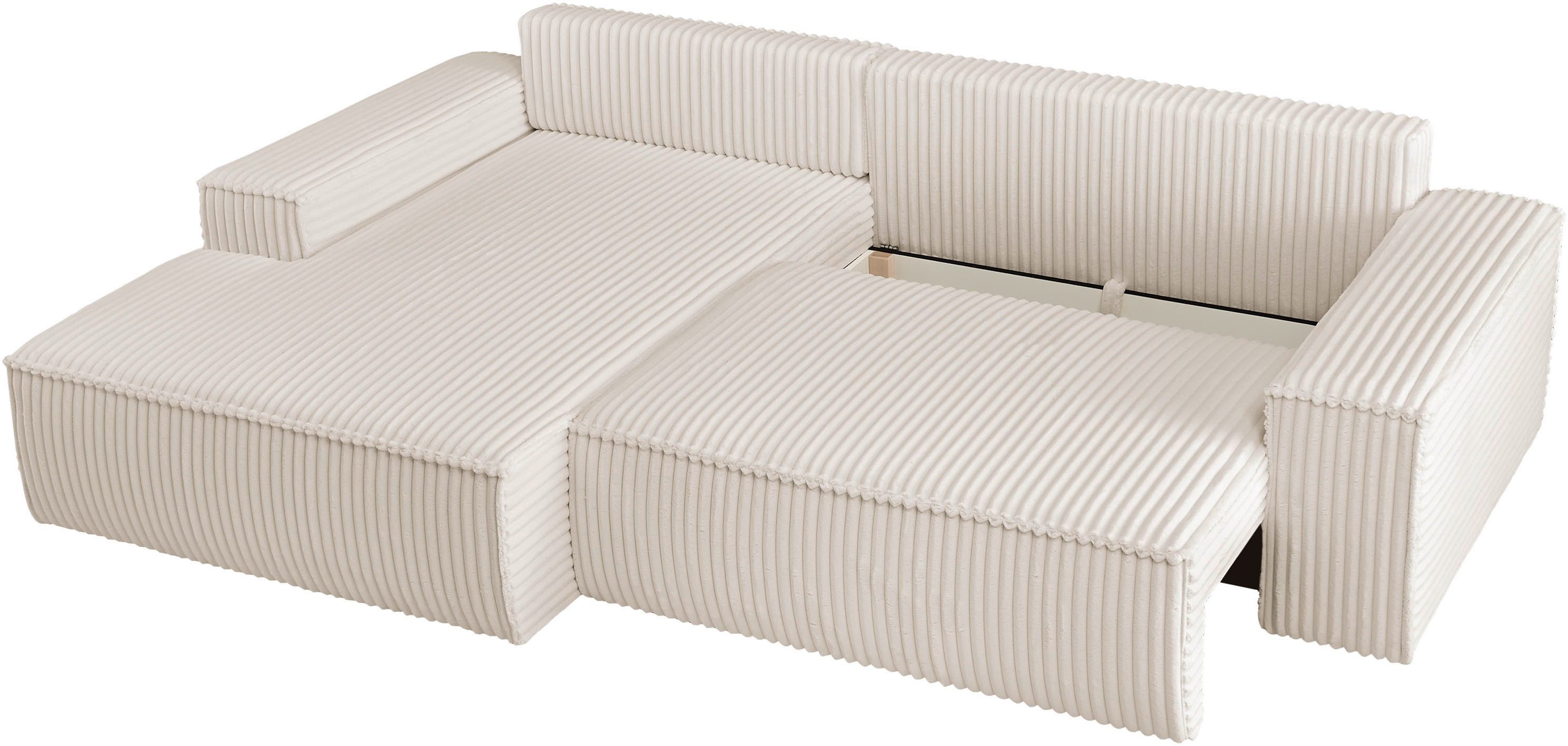 andas Hoekbank Finnley slaapbank 267 cm in Bouclé, fijne structuur en cord, L-vorm