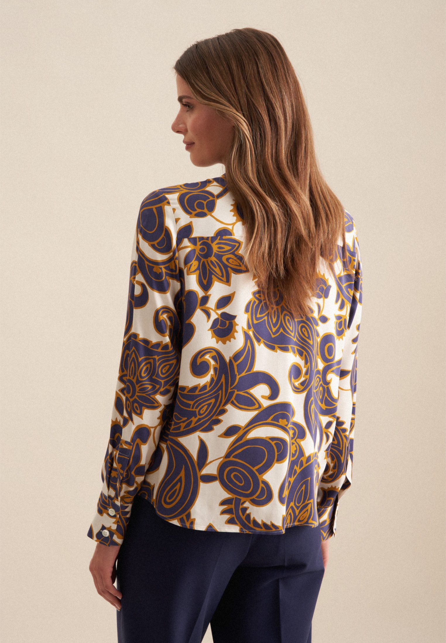 seidensticker Overhemdblouse Zwarte roos Lange mouwen kraag paisley