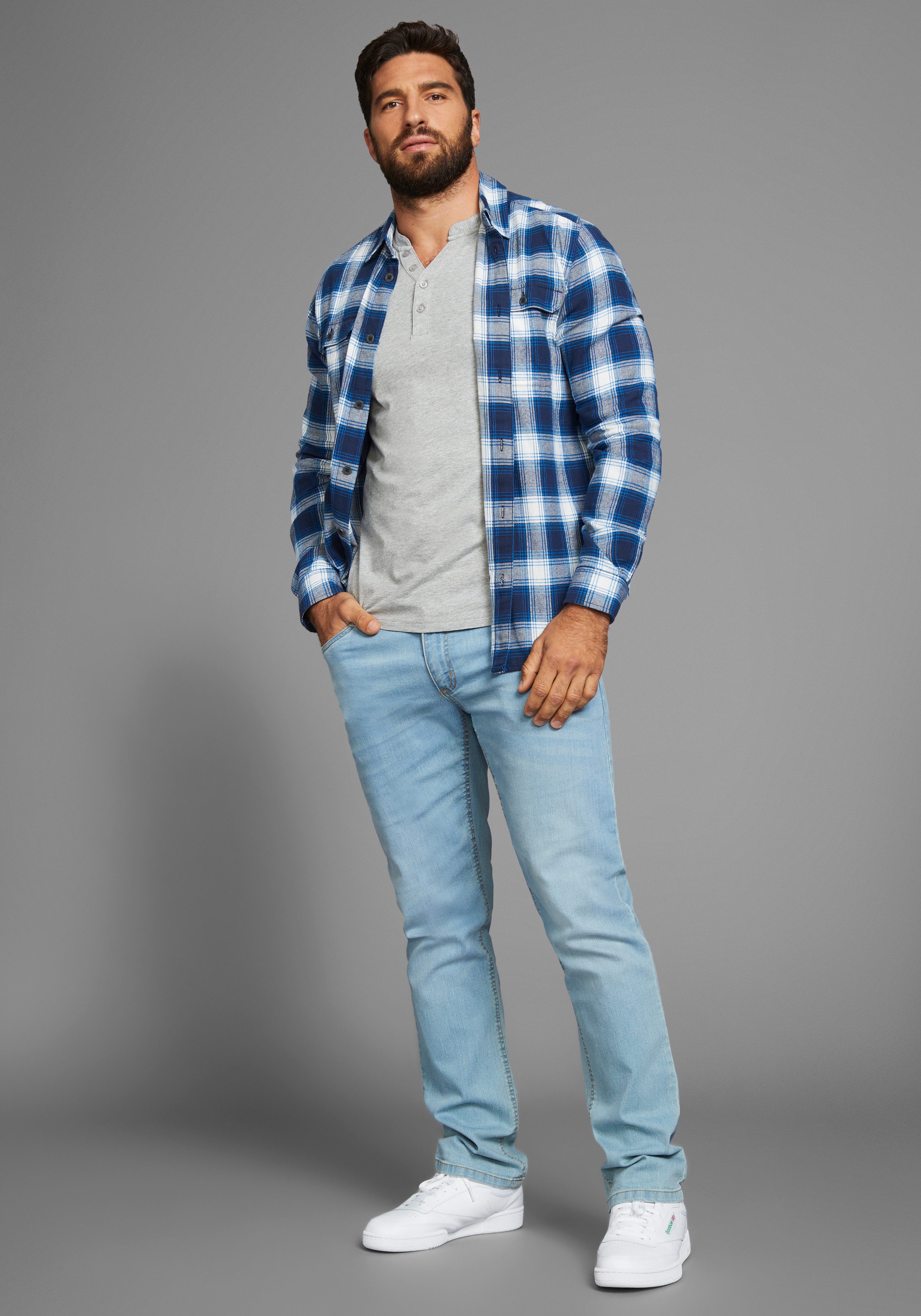 H.I.S Henleyshirt met knoopsluiting (set 2-delig 2 stuks)