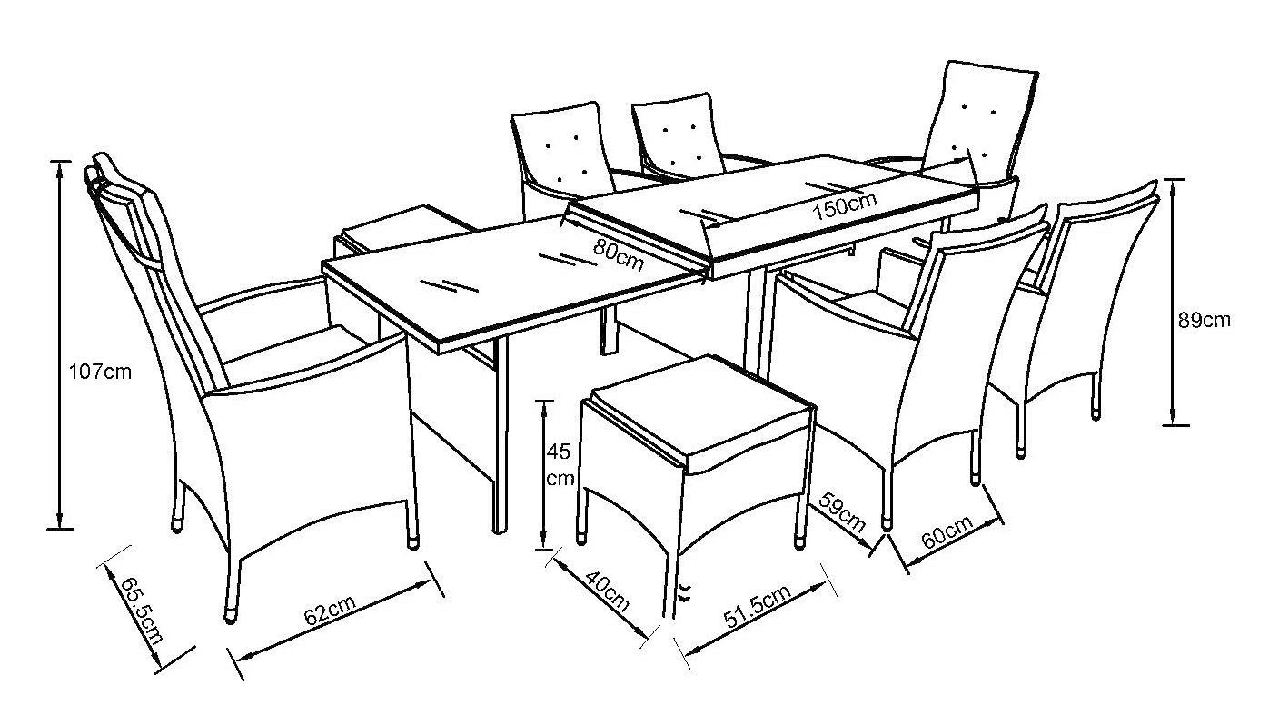 KONIFERA Tuin-eethoek Parla 2 van de 6 stoelen zijn verstelbaar, grijs, tafelblad van veiligheidsglas (set, 21-delig)