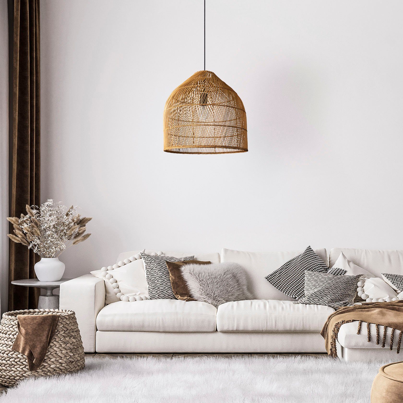 Paco Home Hanglamp LINNU Mandlamp rattan pendellamp woonkamer boho plafondlamp natuur