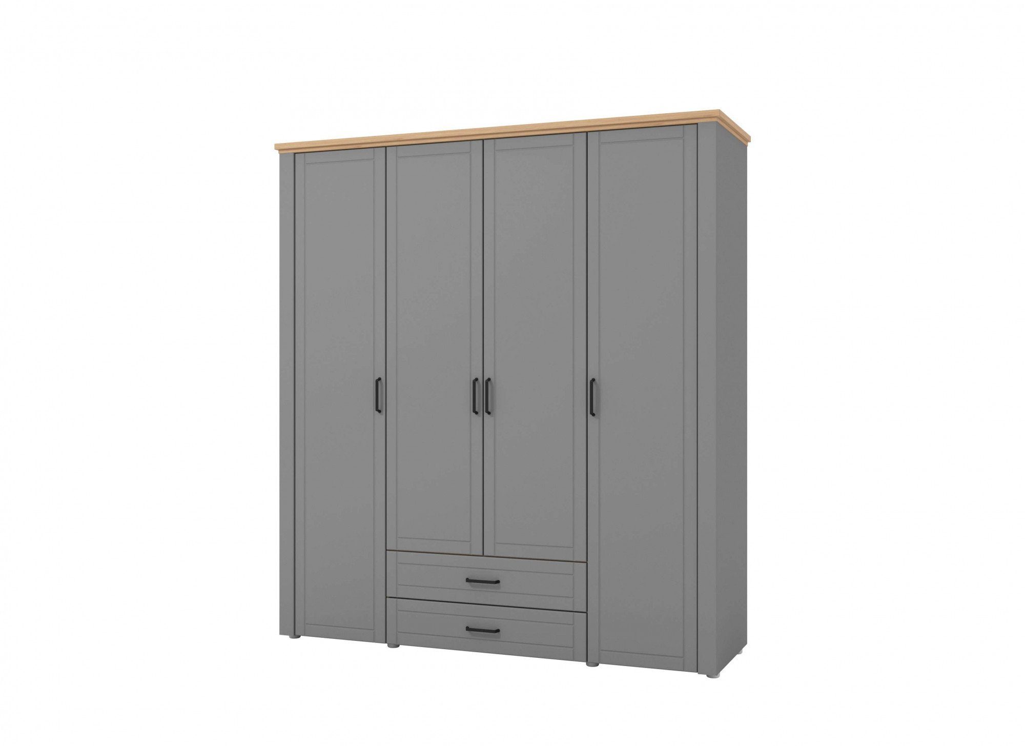 Home affaire Kledingkast Valencia, complete binneninrichting en 2 lades, 190 cm breed Slaapkamerkast met landhuis cassette-look en zwarte handgrepen