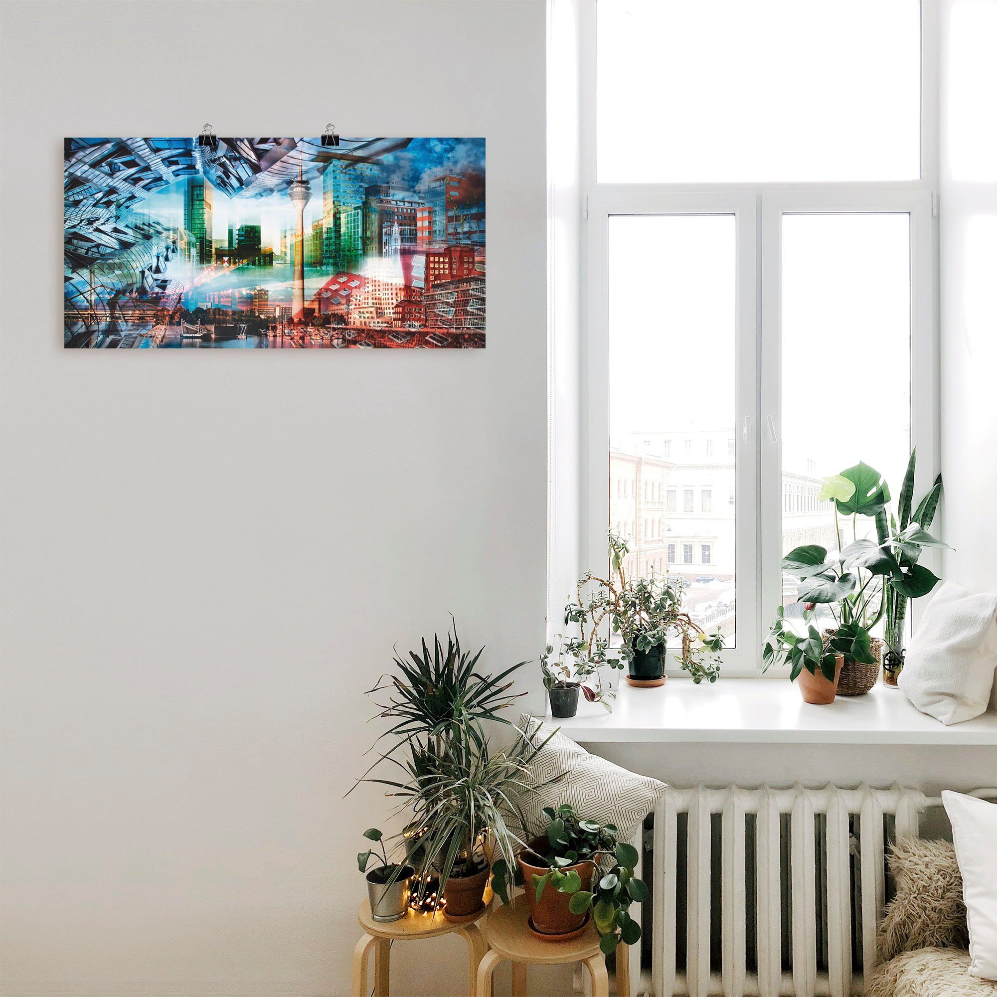 Artland Poster Düsseldorf skyline collage VII als artprint op linnen, muursticker of poster in verschillende maten