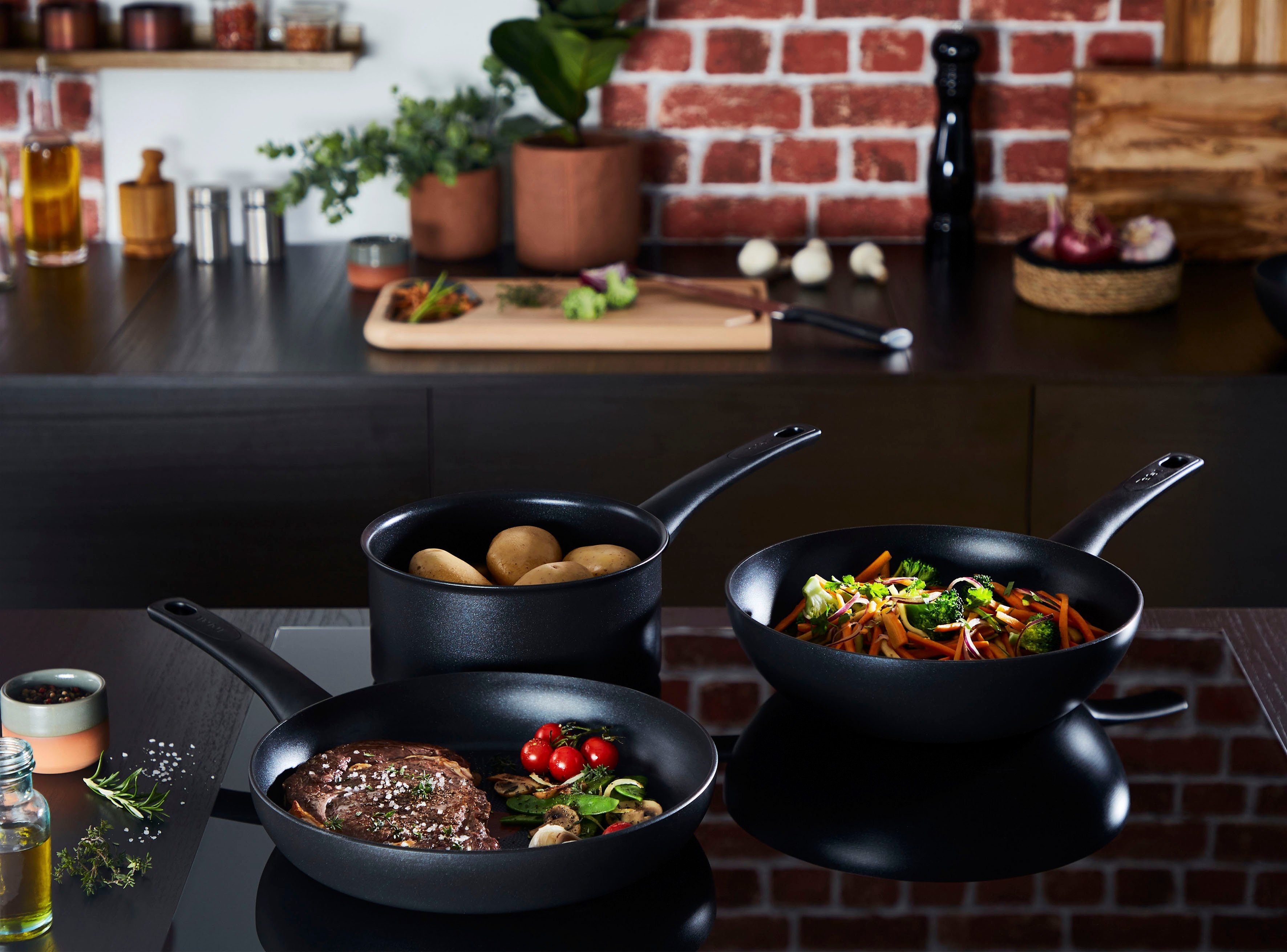 Tefal Pannenset Ultimate On Anti-aanbak coating, temperatuurindicator, inductie (set, 3-delig)