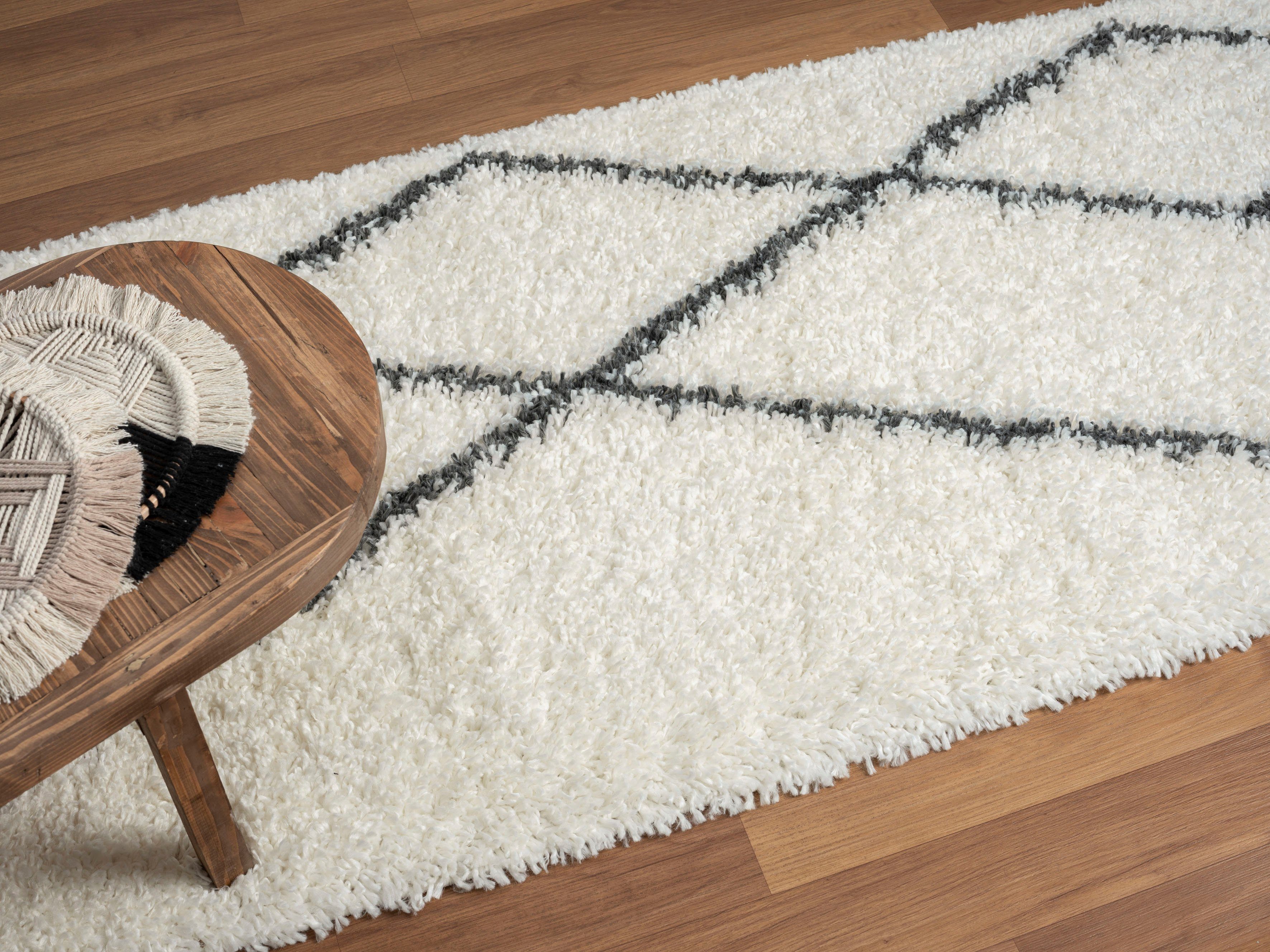 Myflair Möbel & Accessoires Hoogpolig vloerkleed My Shaggy Raute Shaggy, Scandi ruiten ontwerp, licht glanzend, extra fluffy