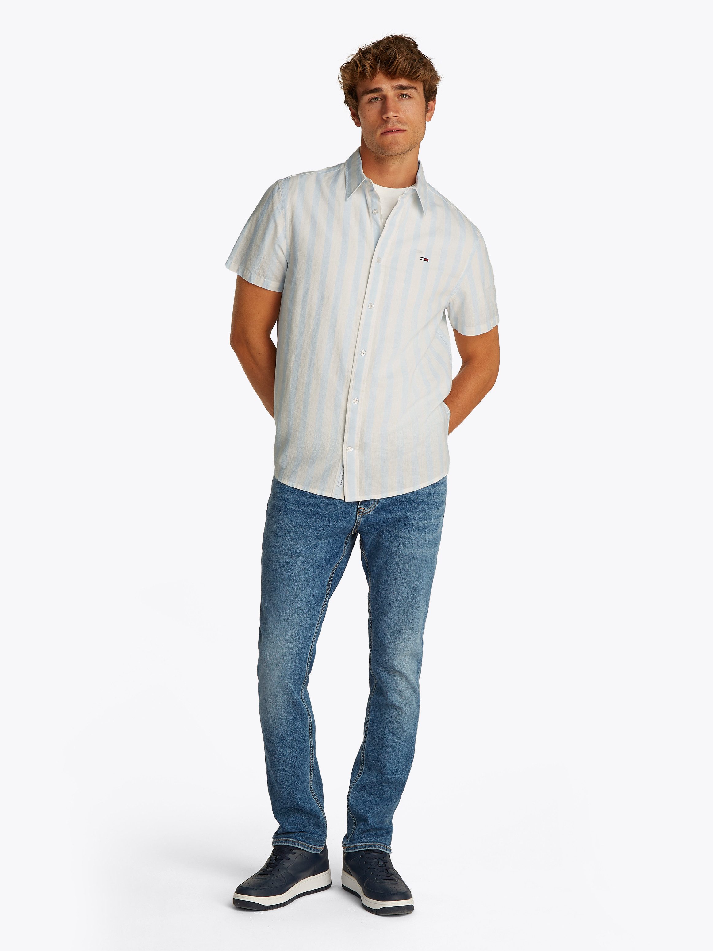 TOMMY JEANS Overhemd met korte mouwen TJM REG LINEN BLEND STP SS SHIRT