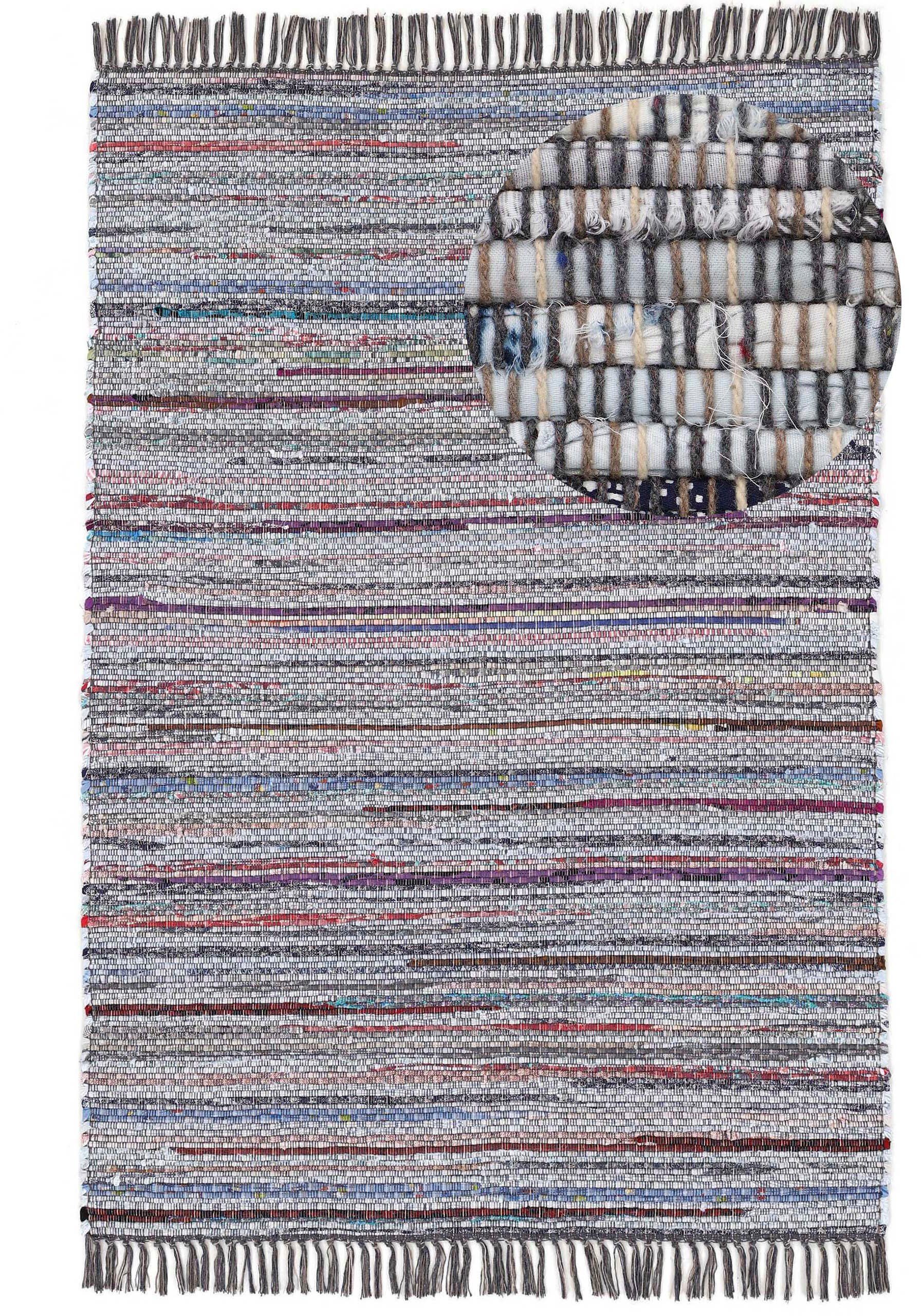 carpetfine Vloerkleed Kelim Chindi, omkeerbaar tapijt handgeweven, patchwork tapijt met franjes, ook verkrijgbaar in loperformaten
