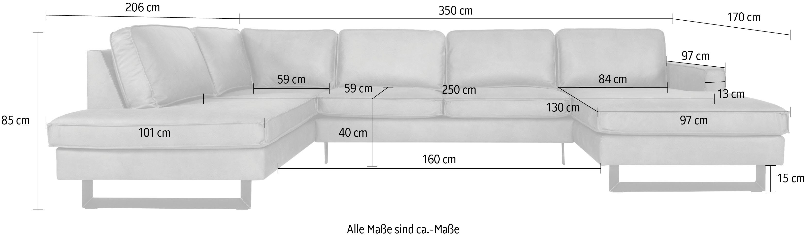 Places of Style Zithoek Pinto, 350 cm, U-vorm, XXL, met ottomanen Cord, fijncord, luxe-microvezel leer en chenille