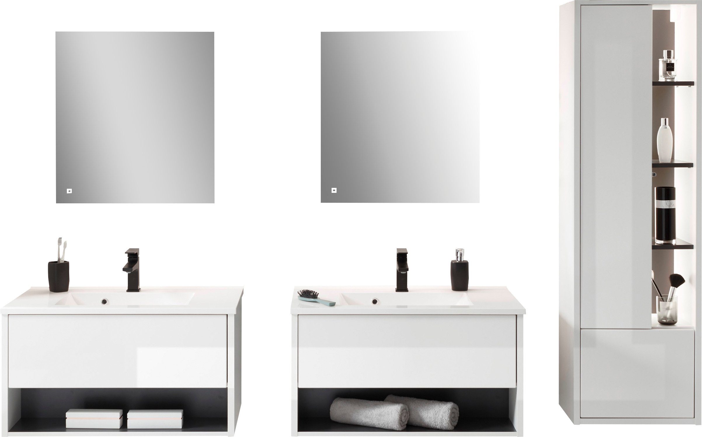 Places of Style Badkamerserie Studio Line, bad in modern ontwerp, 5-delig badkamer Kast, wastafel en spiegel, in twee kleuren beschikbaar, opbergruimte (5-delig)