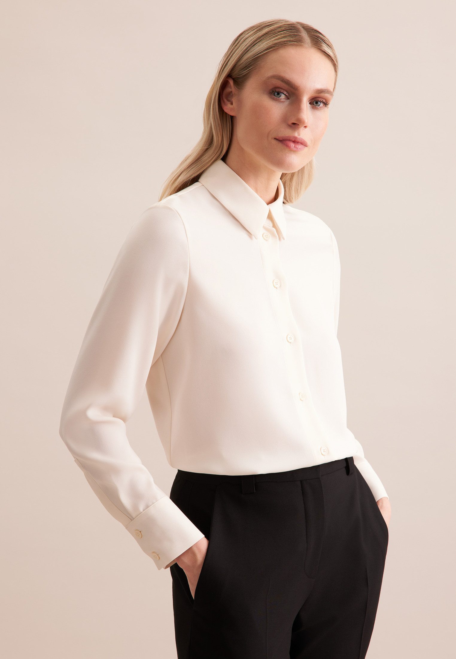 seidensticker Overhemdblouse Zwarte roos Lange mouwen kraag uni dames lange blouses maat 4XL (48) wit