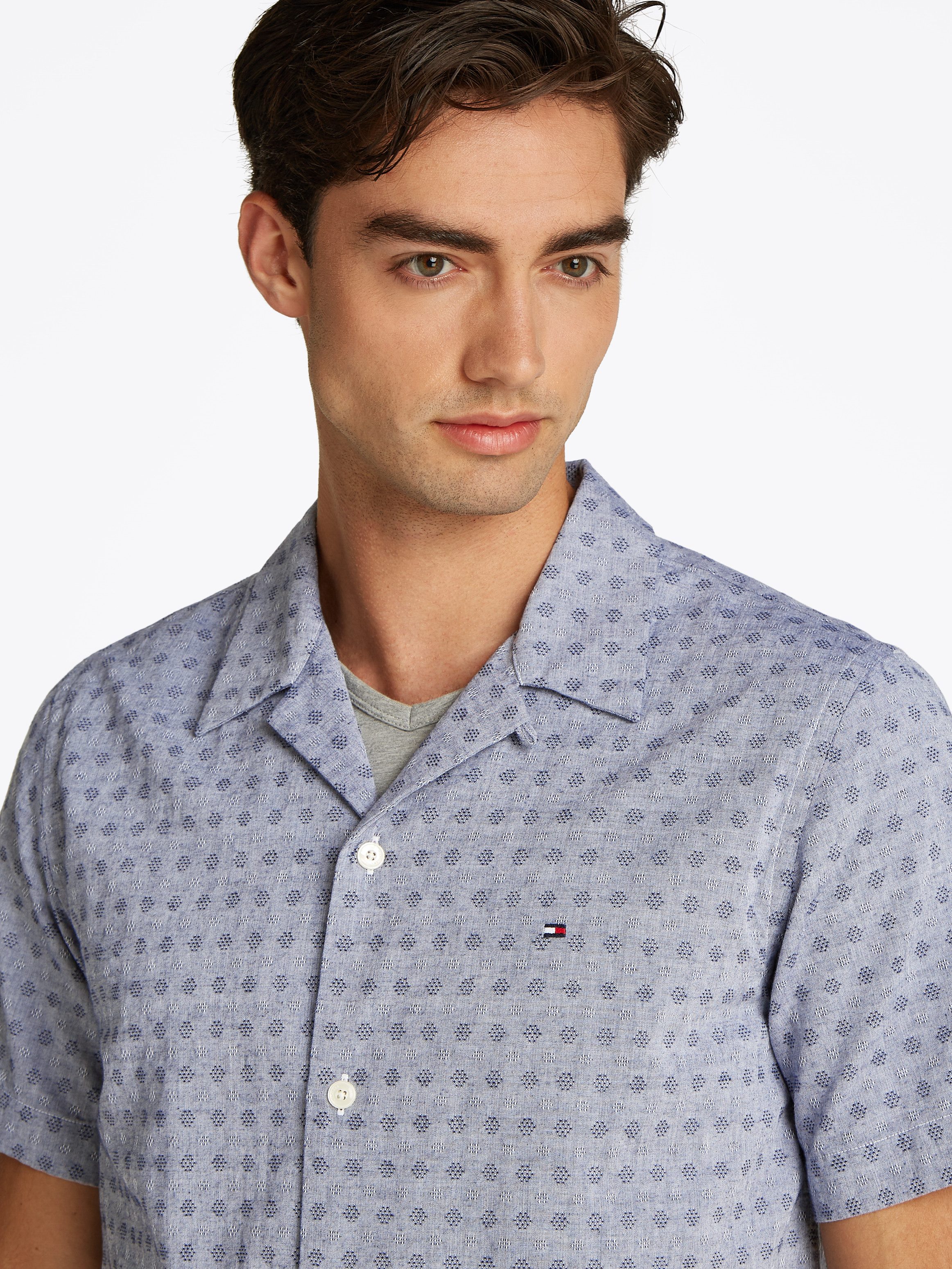 Tommy Hilfiger Overhemd met korte mouwen COTTON LINEN DOBBY SS RF SHIRT