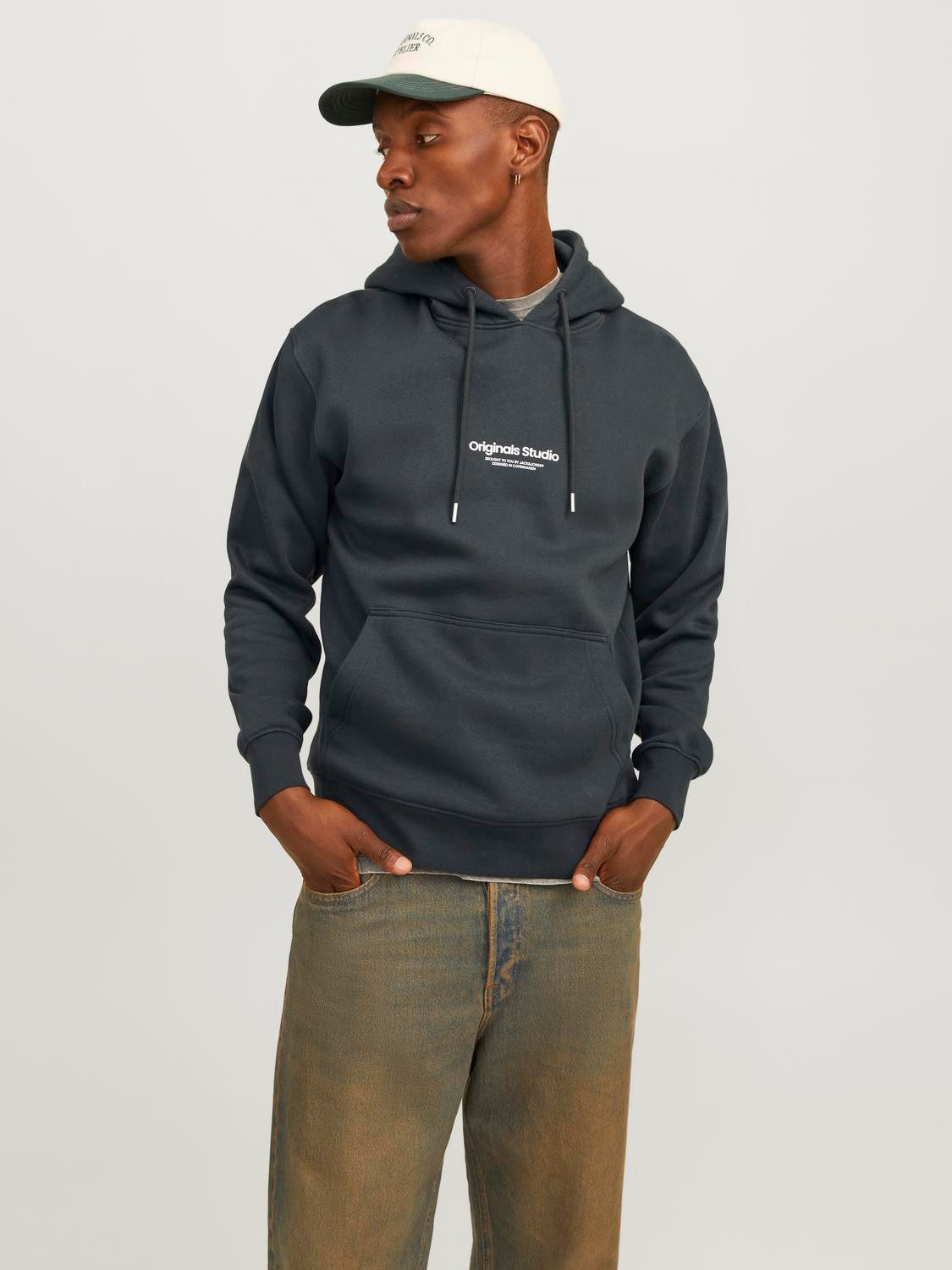 JACK & JONES ORIGINALS hoodie JORVESTERBRO met printopdruk grijs