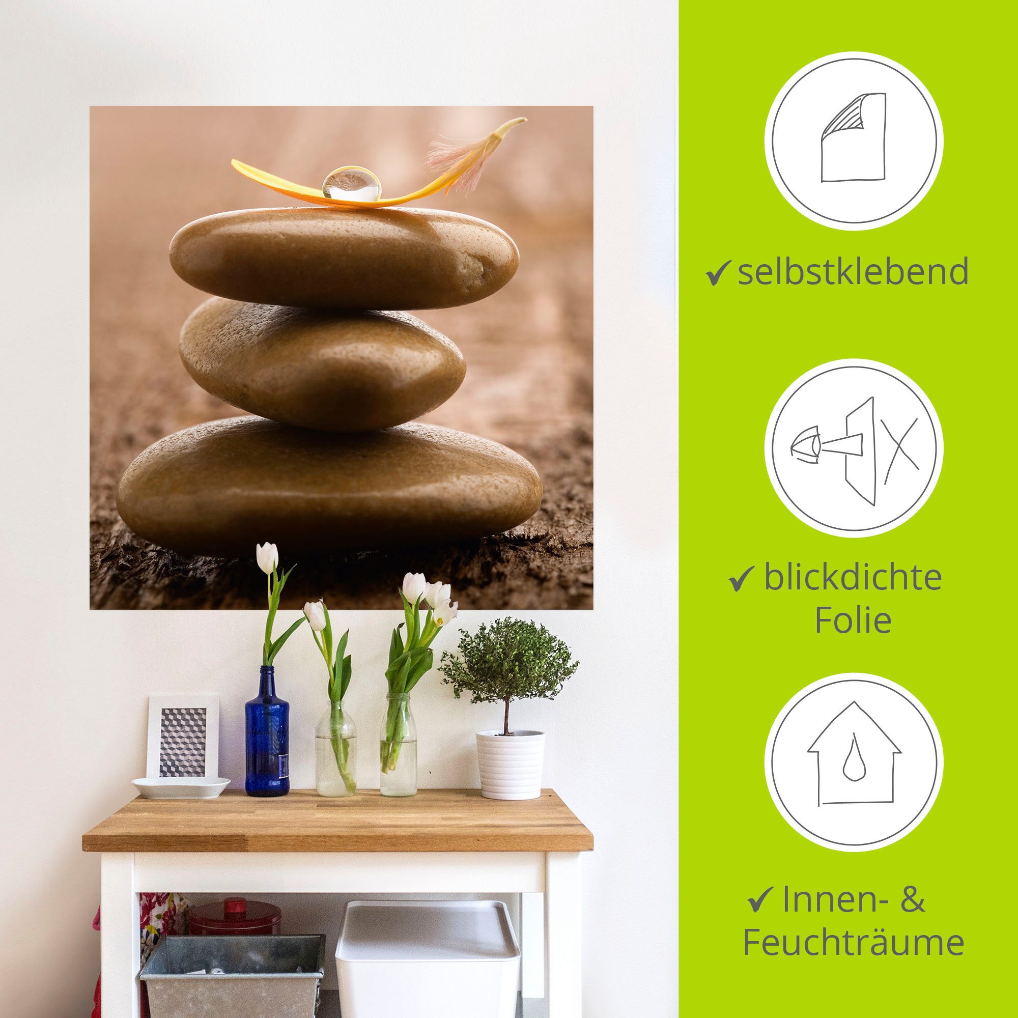 Artland Artprint Massagestenen op houten ondergrond als artprint op linnen, muursticker in verschillende maten