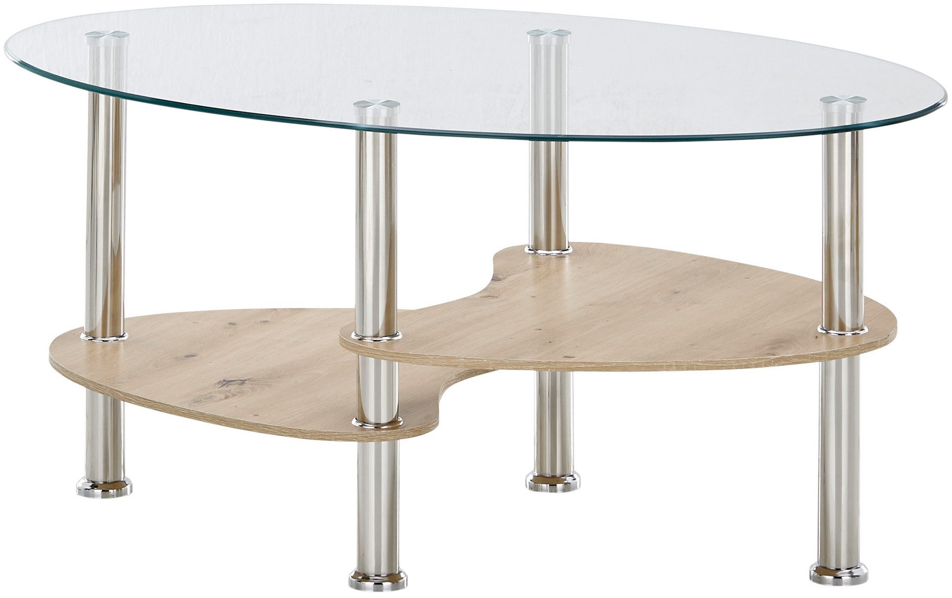 Stolkom Salontafel Panty glazen tafel, salontafel, bijzettafel glas BxHxD 90x42x55 cm Veiligheidsglas 8 mm, legplank in MDF eiken Artisan en eiken Sonoma