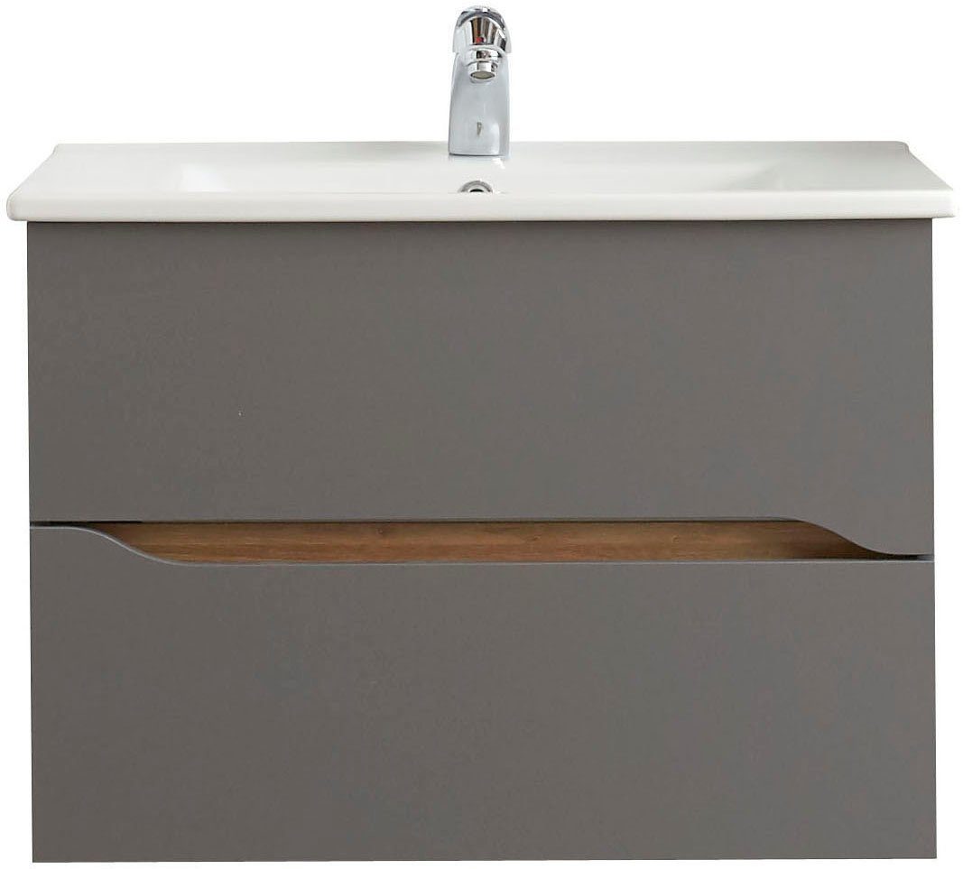 Saphir Badkamerserie Quickset 3-delig, keramische wastafel en LED spiegelkast met halfhoge kast, 2 deuren, 1 nis, 2 laden, inclusief deurdemper (5-delig)