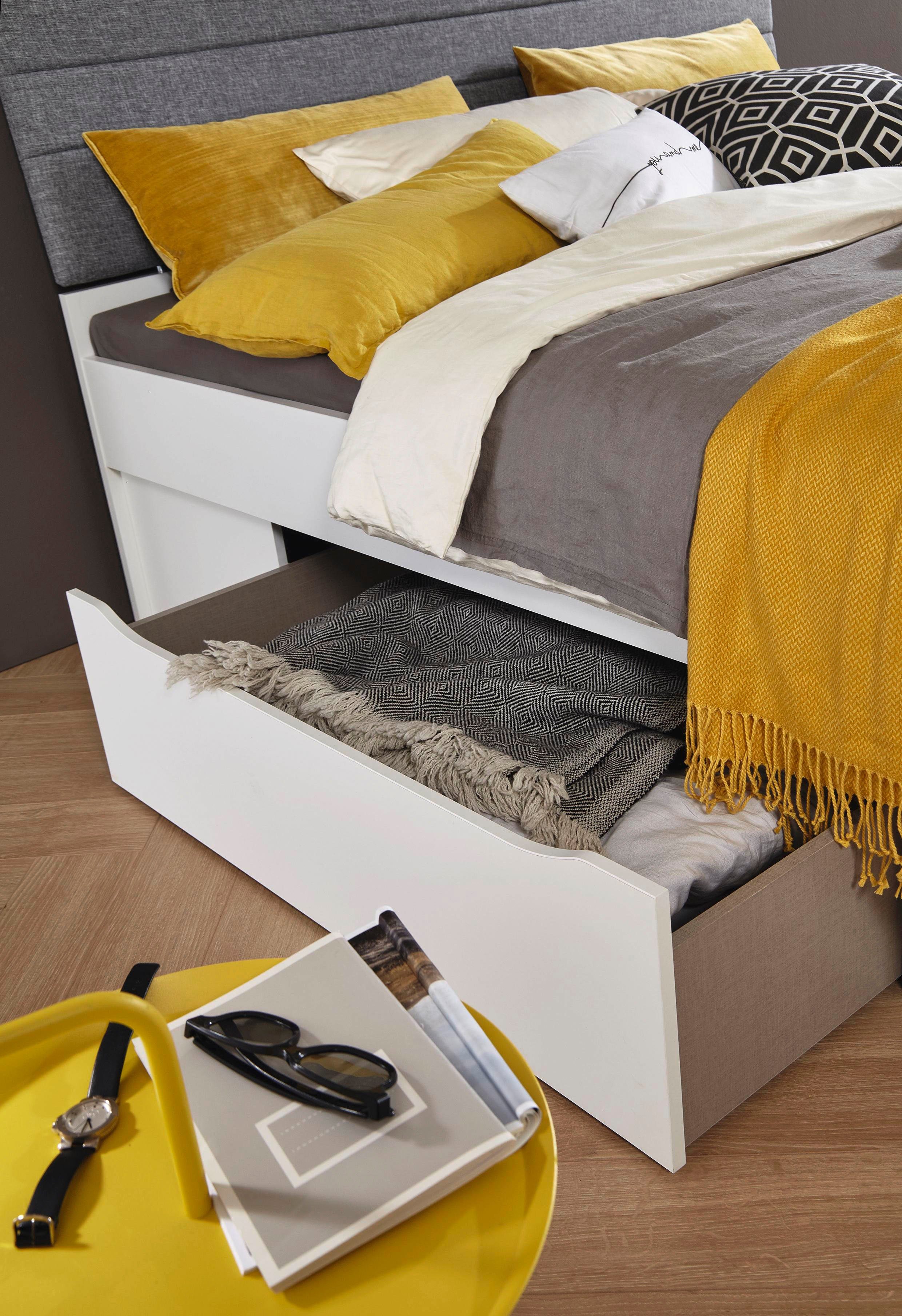rauch Ledikant met bergruimte Scala-XL incl. bekleed hoofdbord, bedbank, xl-lade, verdere laden
