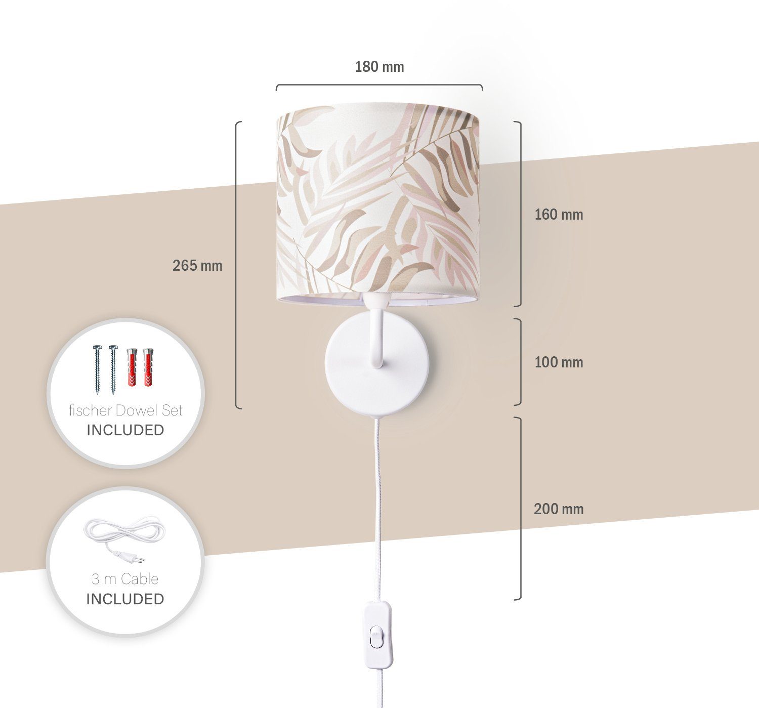 Paco Home Wandlamp Kuba 126 Binnen wandlamp lampenkap nachtlampje kind decor woonkamer palm